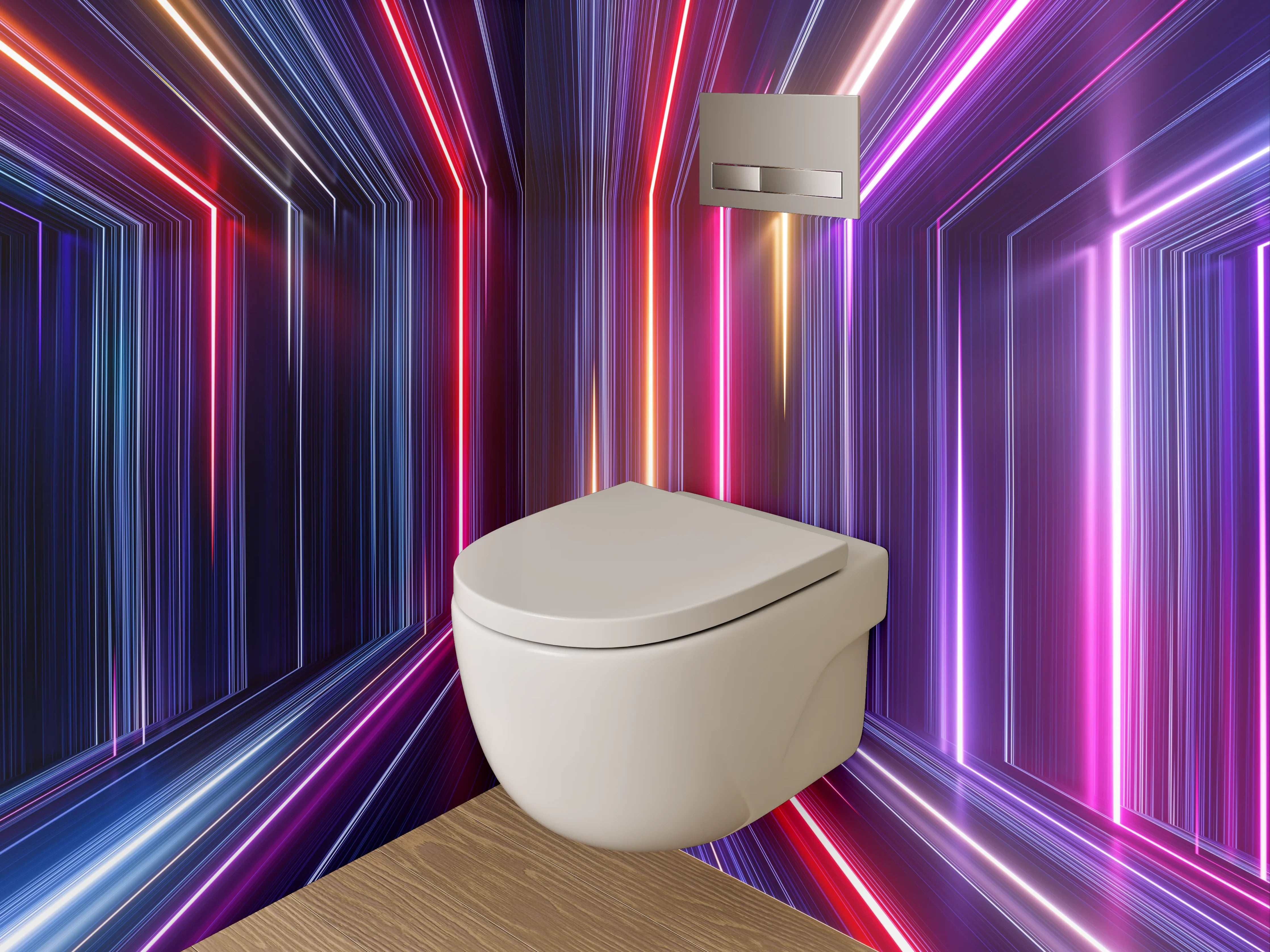 WC-Rückwand - Futuristisches Neonstreifen Muster Wandbild