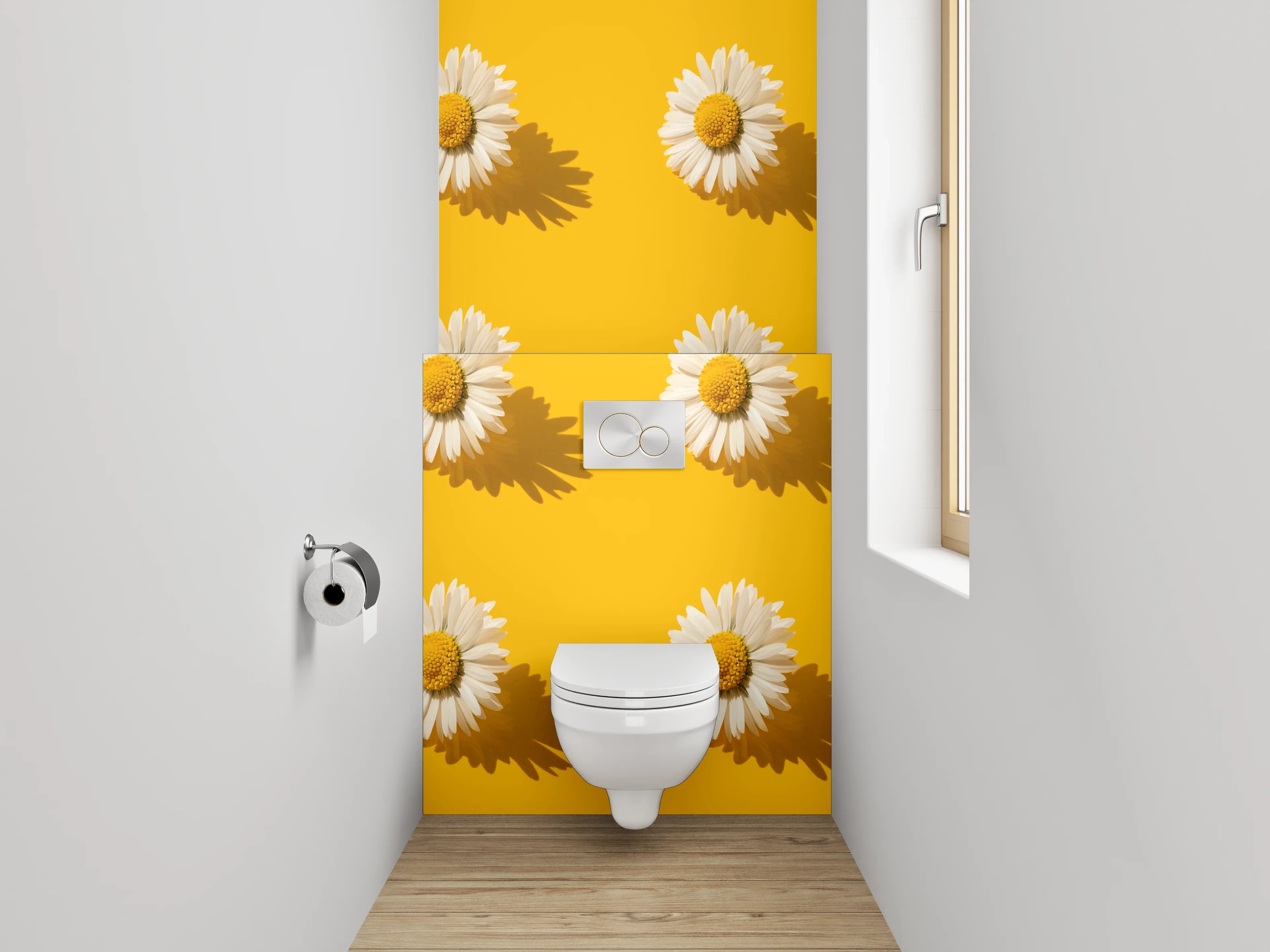 WC-Rückwand - Gänseblümchen Muster Gelb Blumen Trend