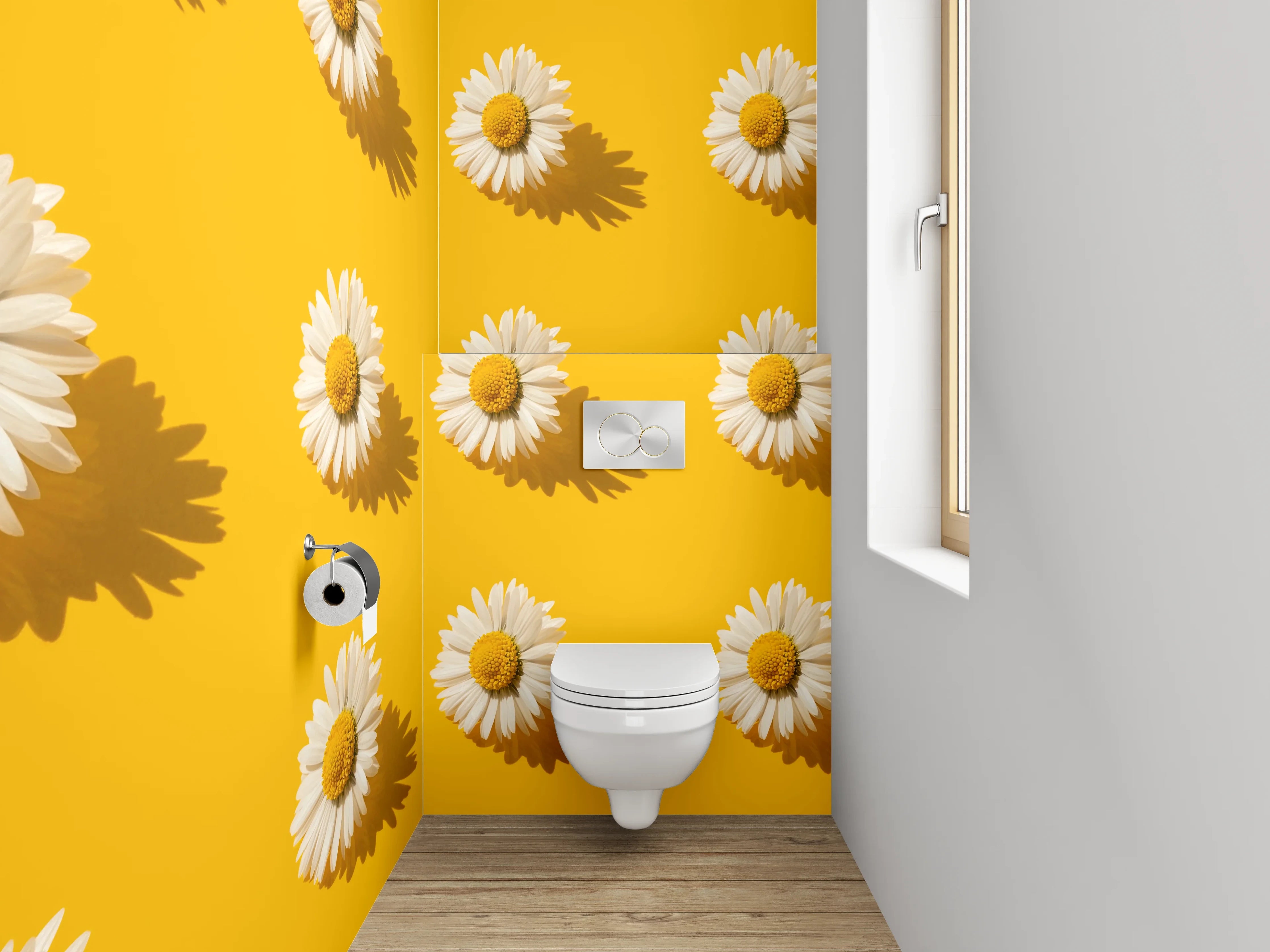 WC-Rückwand - Gänseblümchen Muster Gelb Blumen Trend