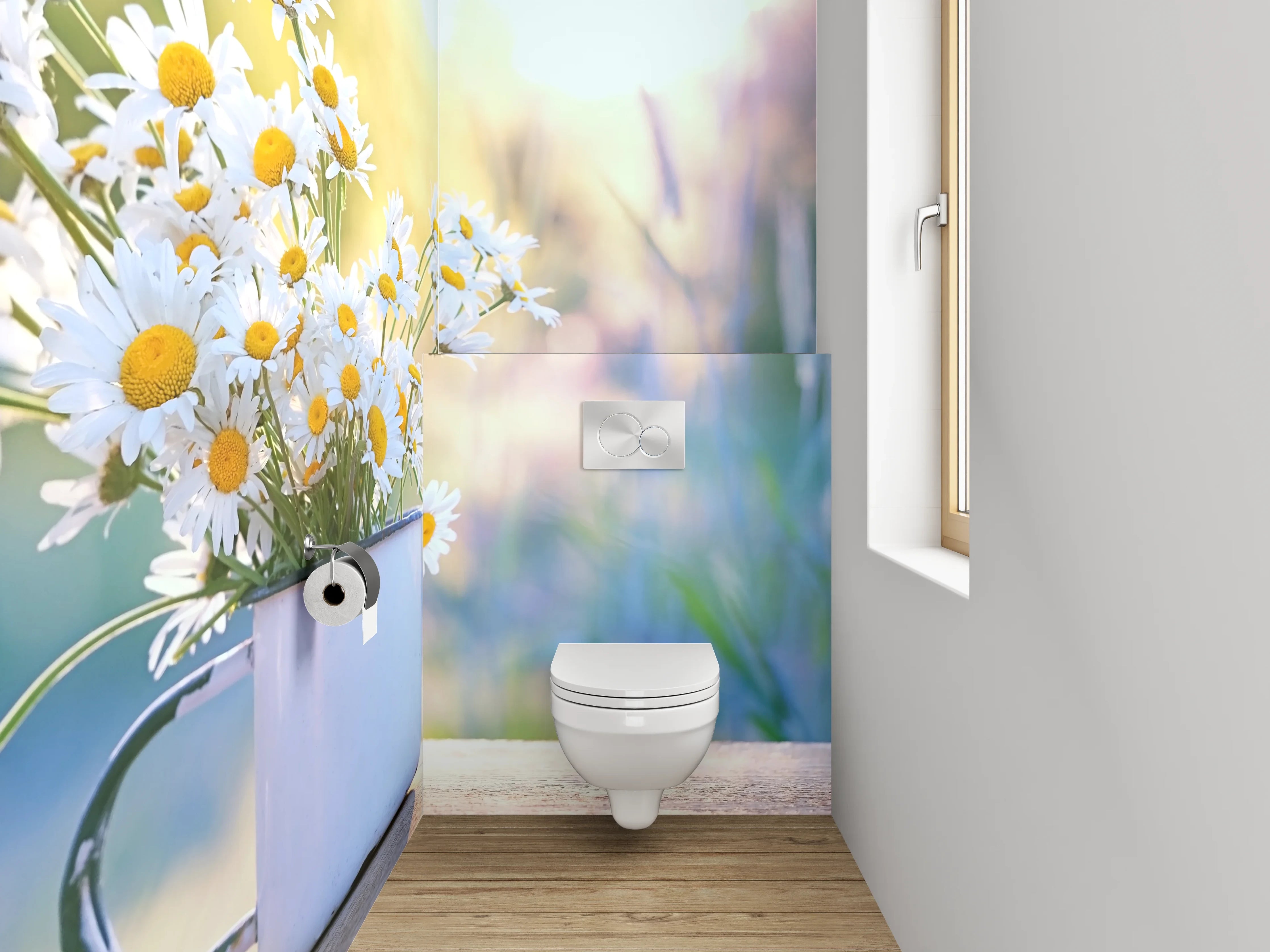 WC-Rückwand - Gänseblümchen im Sonnenlicht – Blumen Tasse