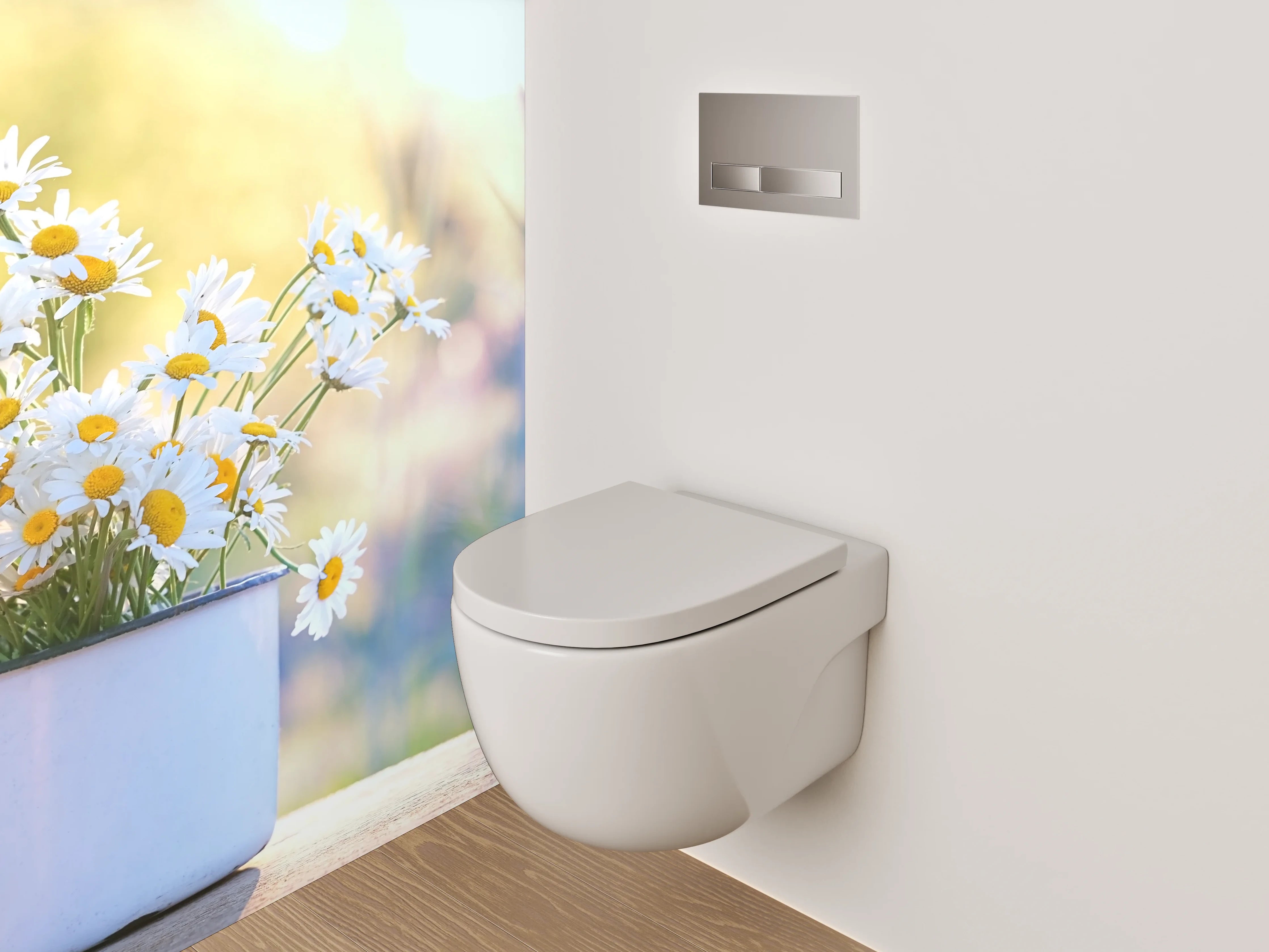WC-Rückwand - Gänseblümchen im Sonnenlicht – Blumen Tasse