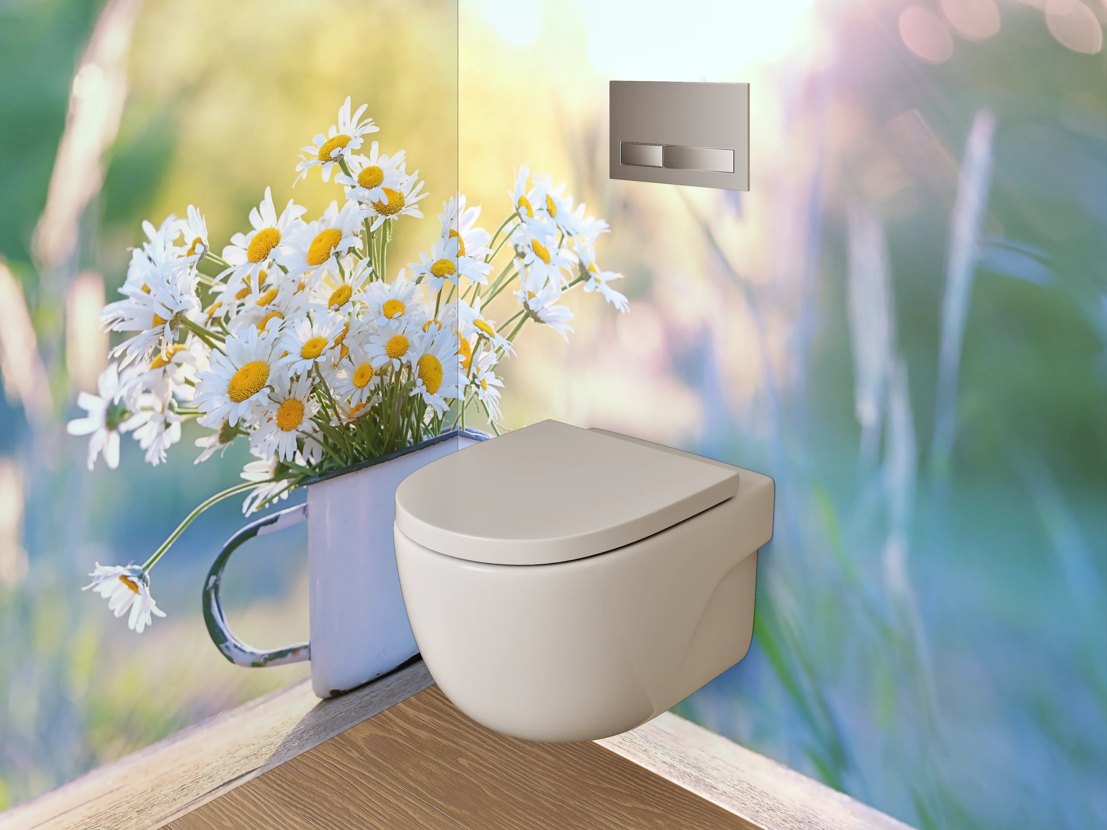 WC-Rückwand - Gänseblümchen im Sonnenlicht – Blumen Tasse