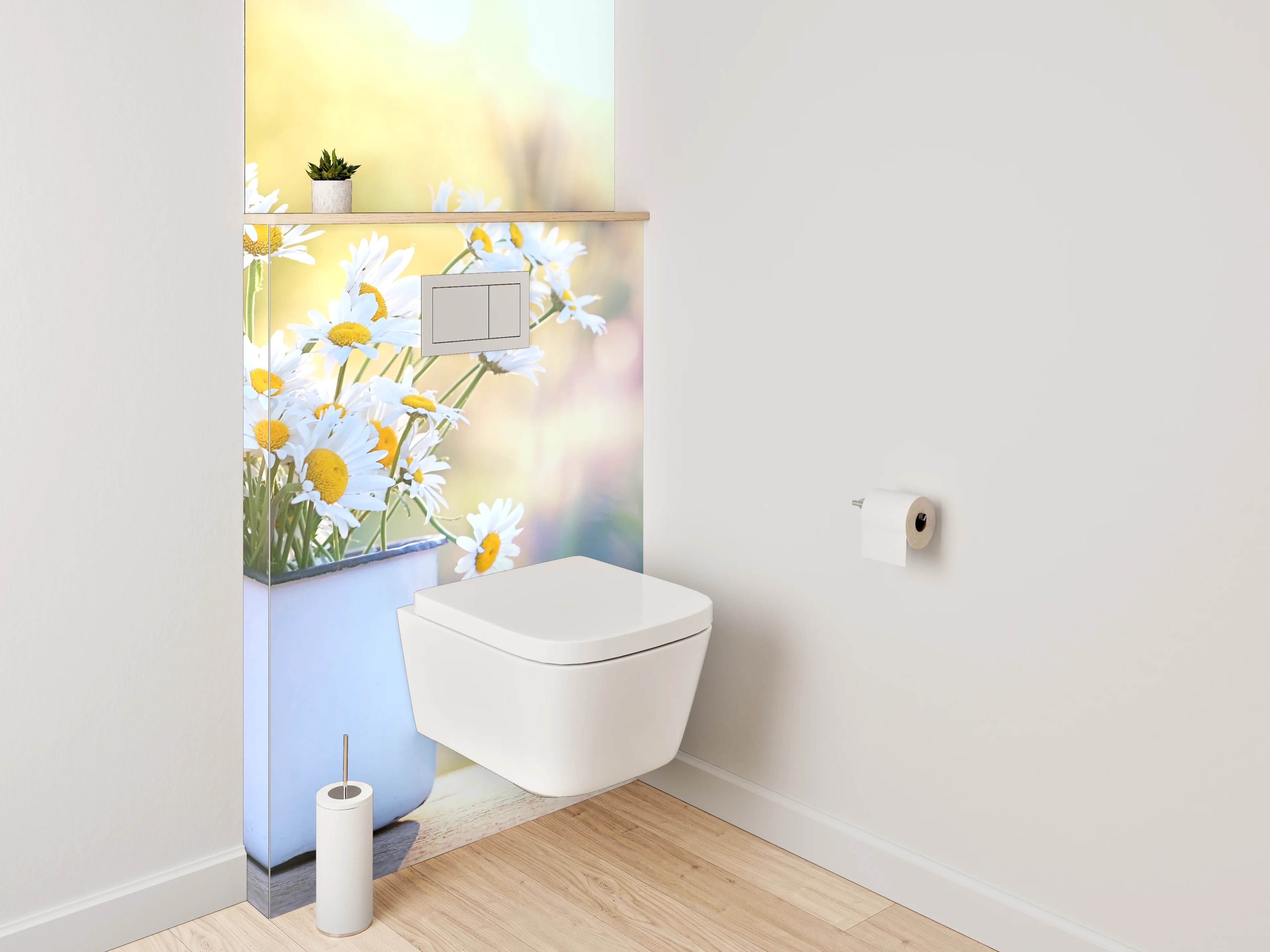 WC-Rückwand - Gänseblümchen im Sonnenlicht – Blumen Tasse