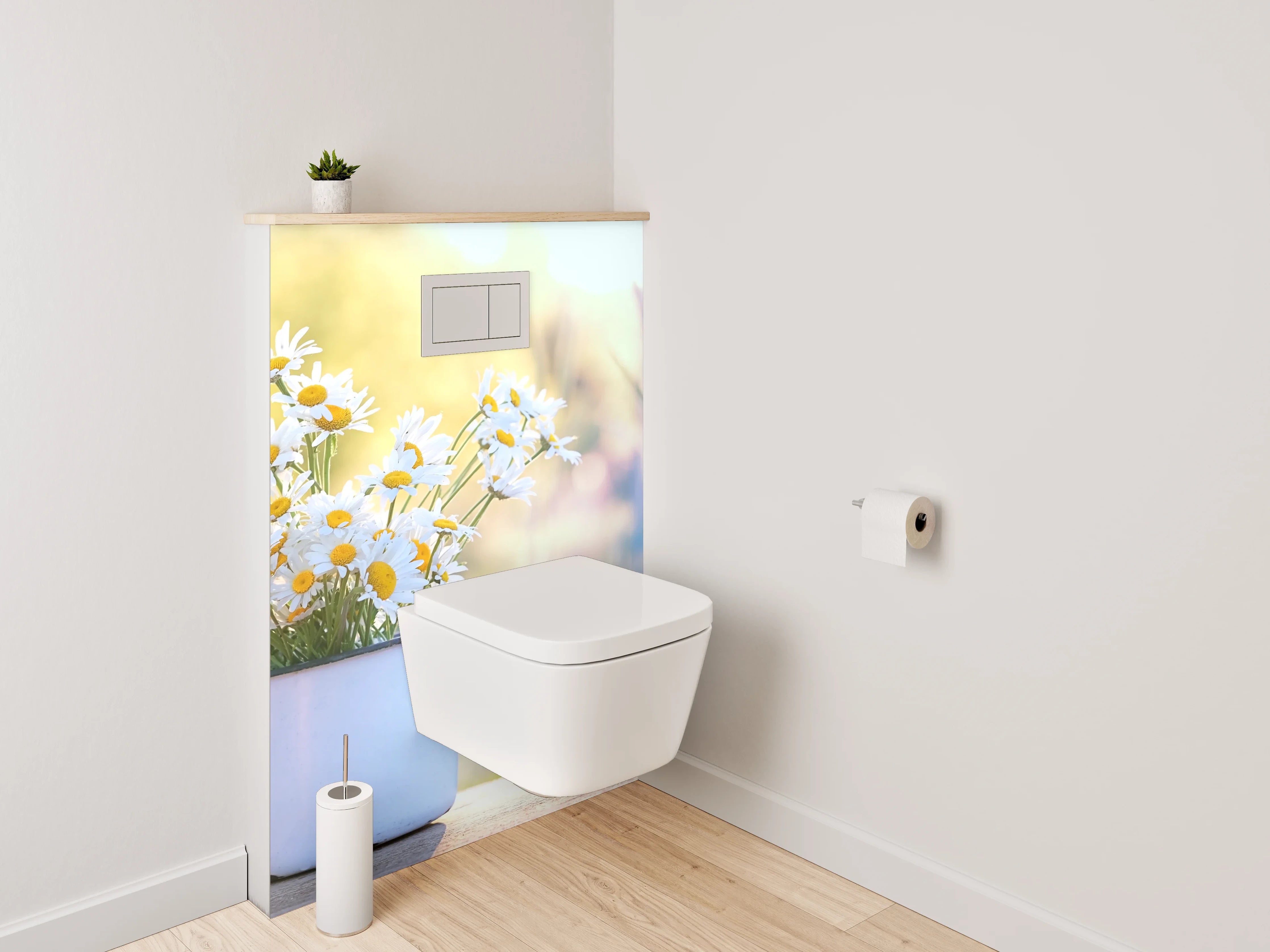 WC-Rückwand - Gänseblümchen im Sonnenlicht – Blumen Tasse