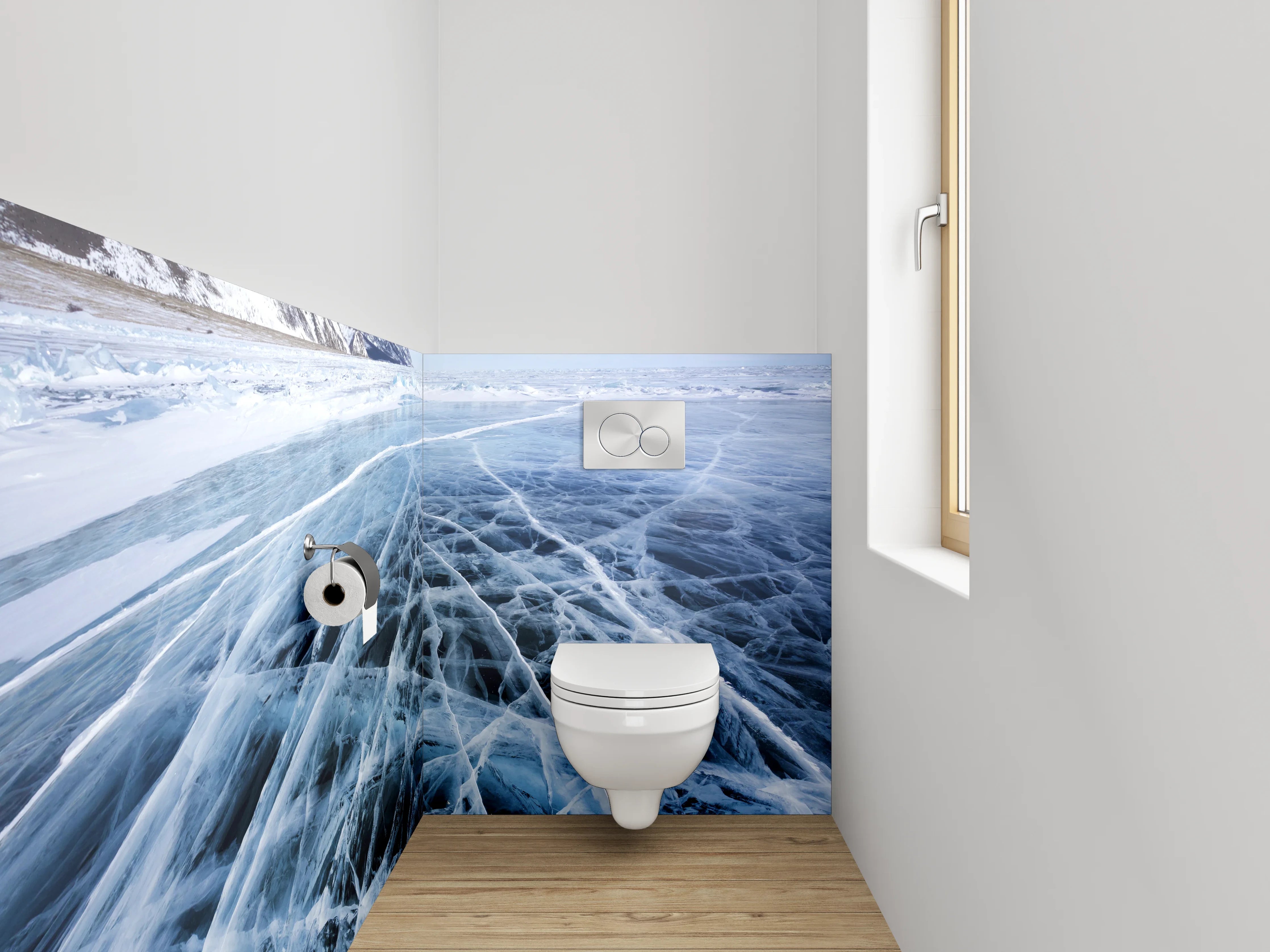 WC-Rückwand - Gefrorener See mit Eistrukturen