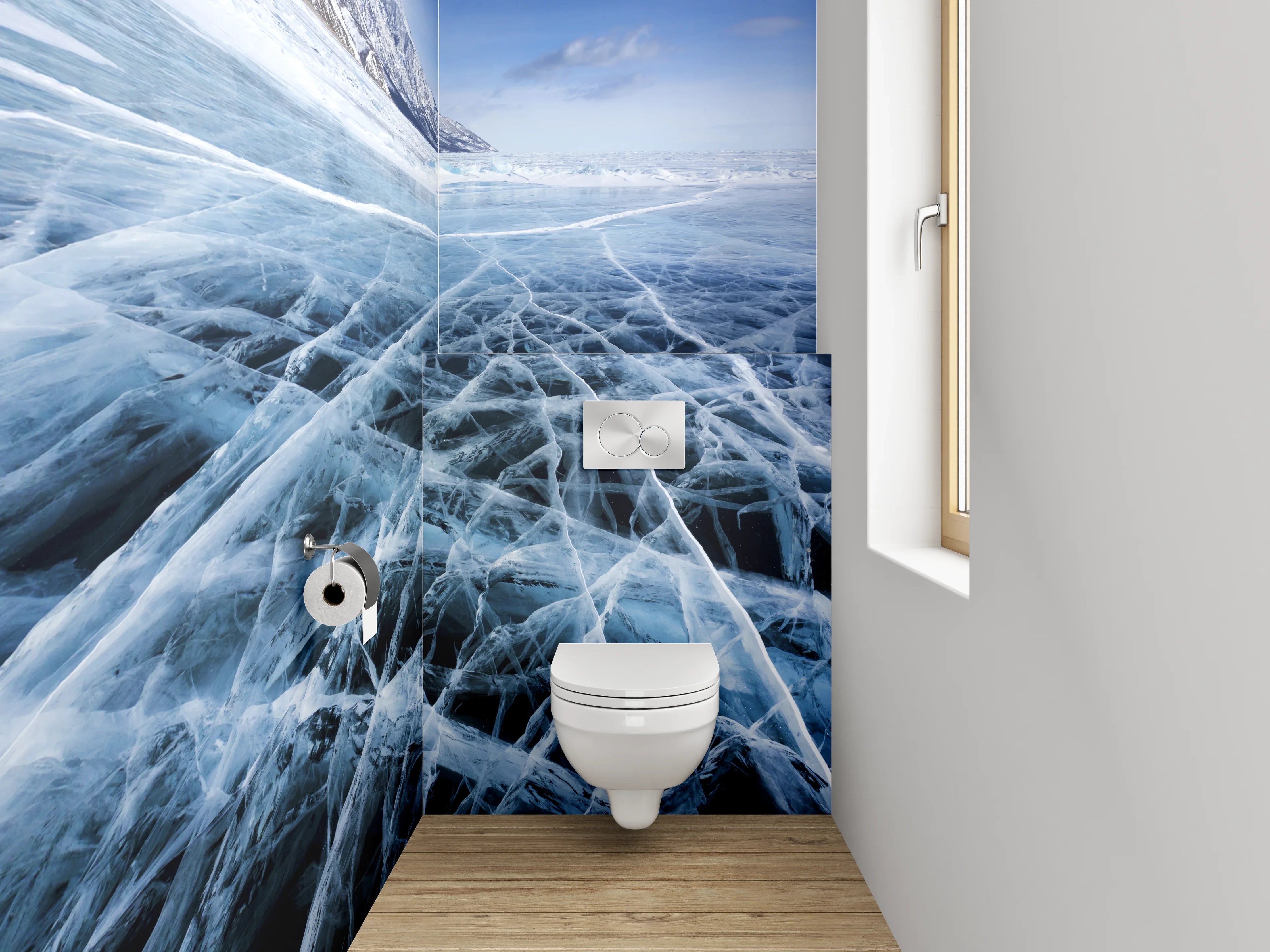 WC-Rückwand - Gefrorener See mit Eistrukturen