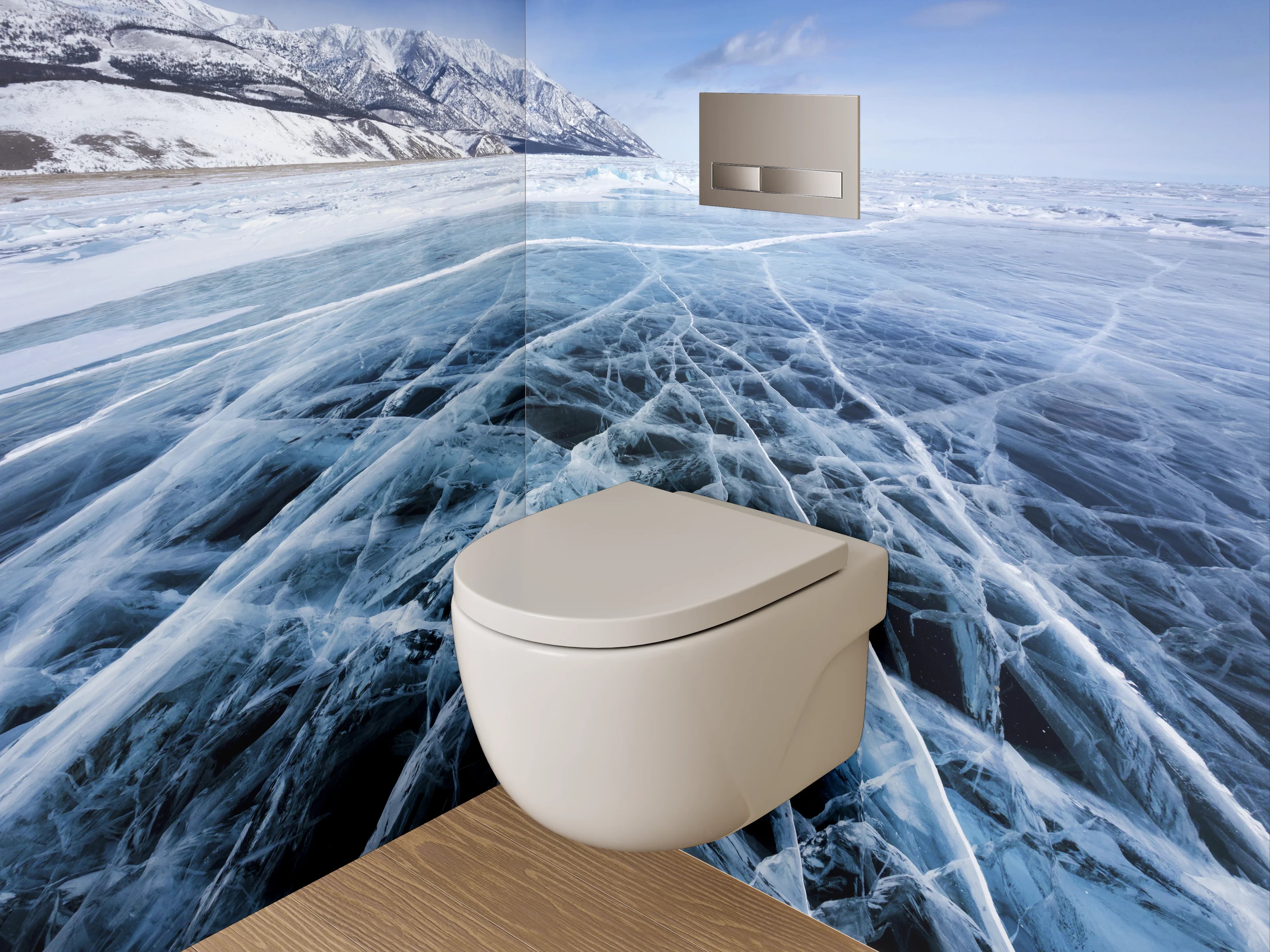 WC-Rückwand - Gefrorener See mit Eistrukturen