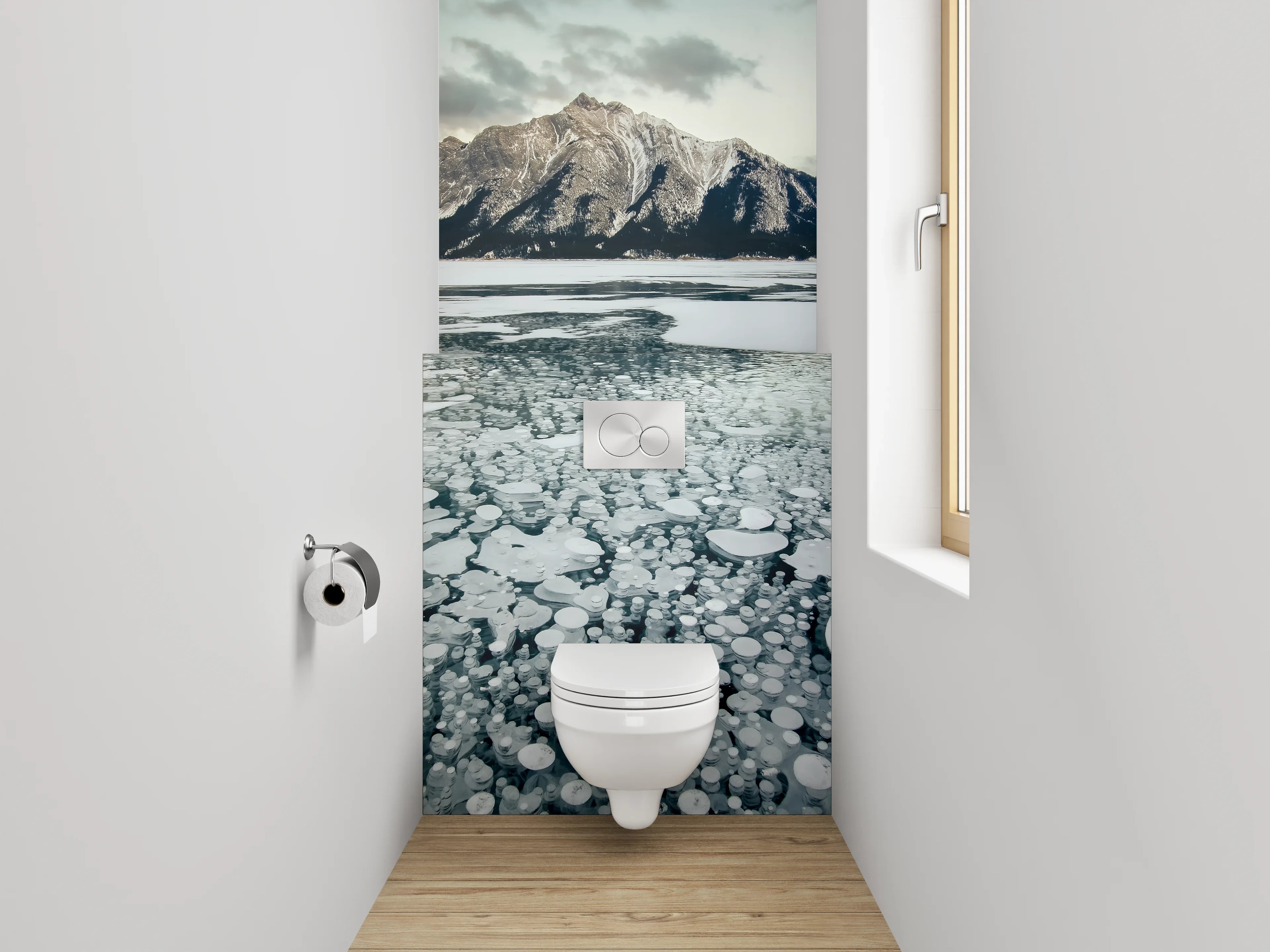 WC-Rückwand - Gefrorener See mit majestätischem Berg