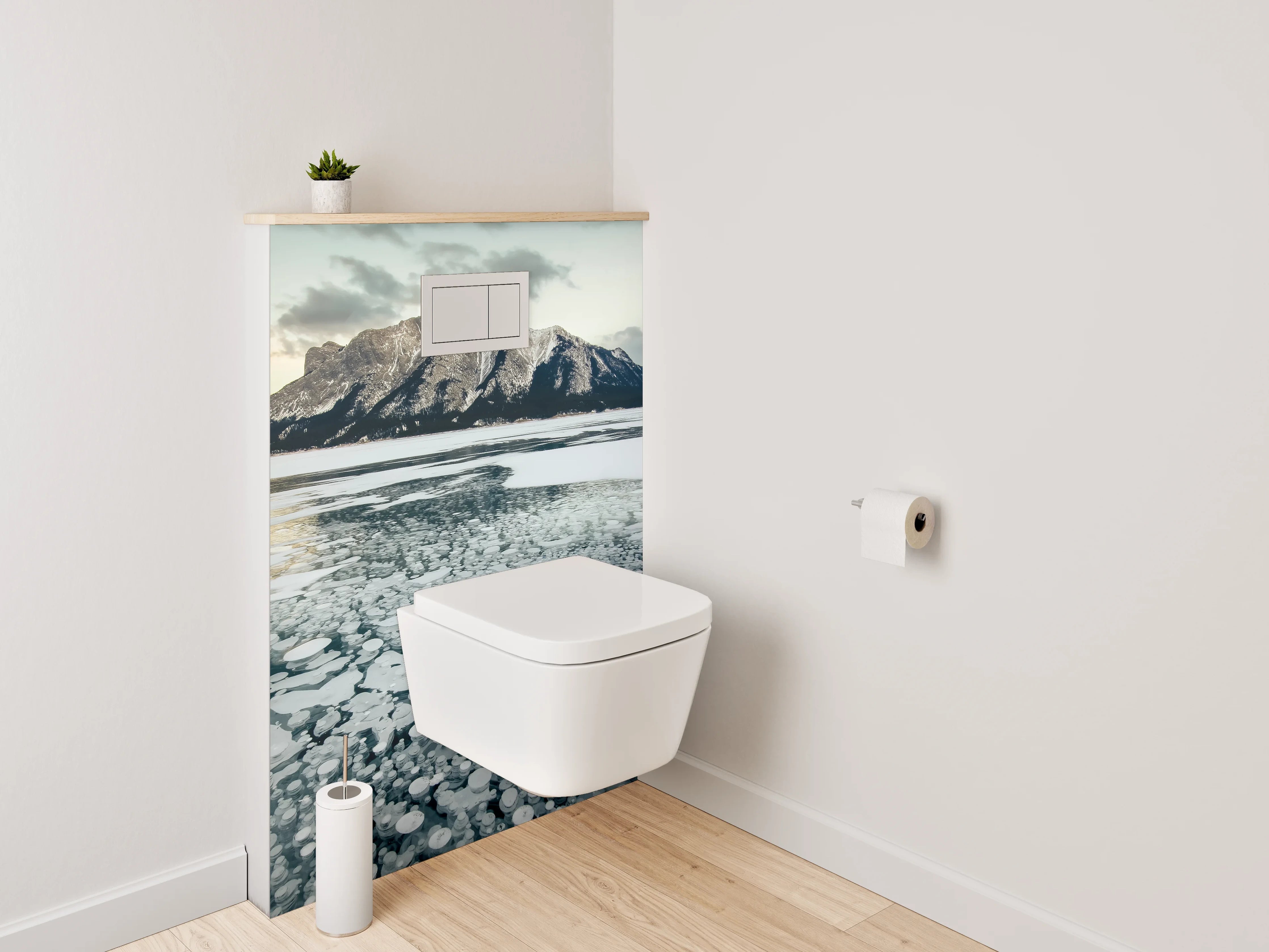 WC-Rückwand - Gefrorener See mit majestätischem Berg