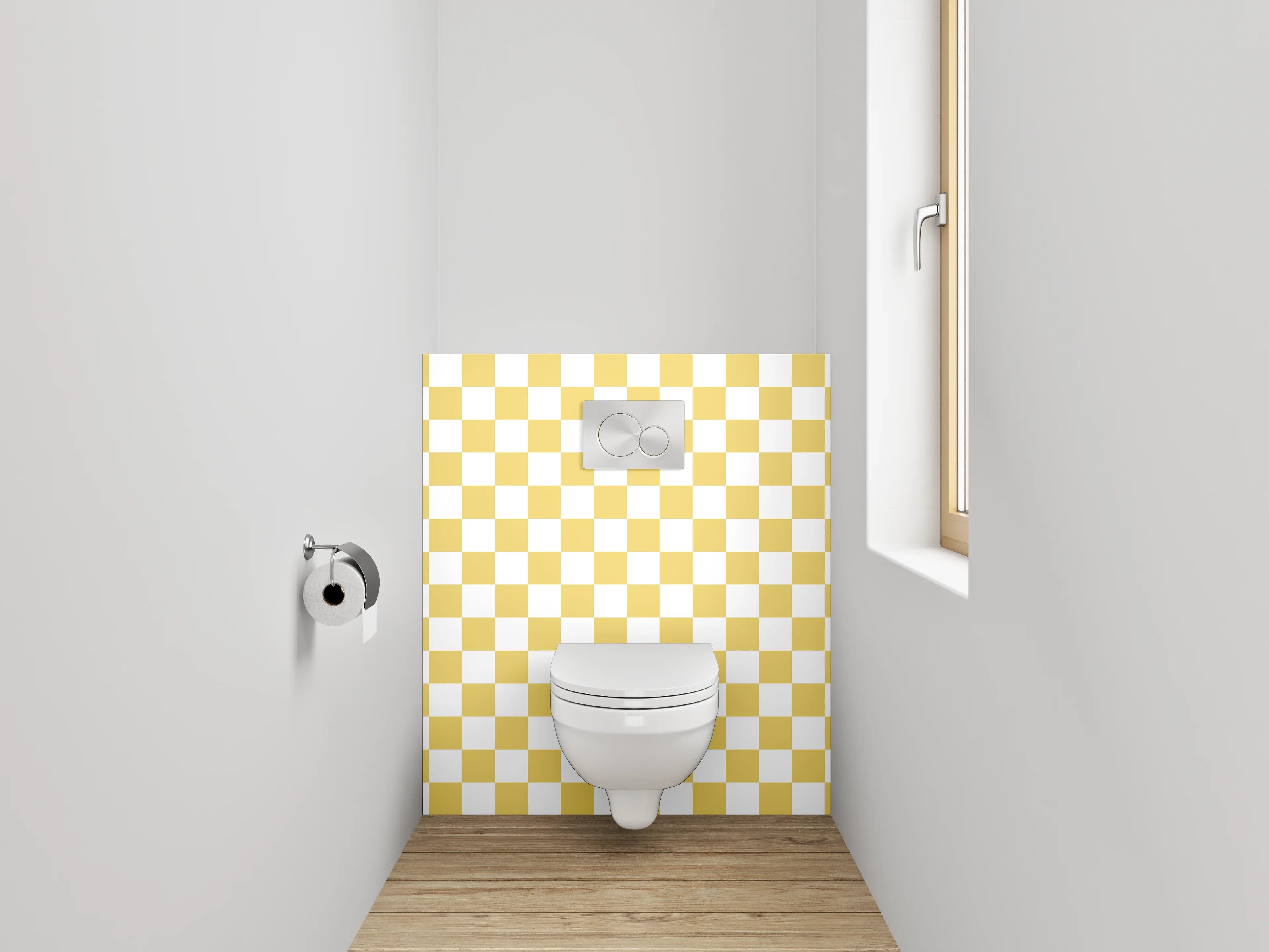 WC-Rückwand - Gelb-weißes Karomuster Modern