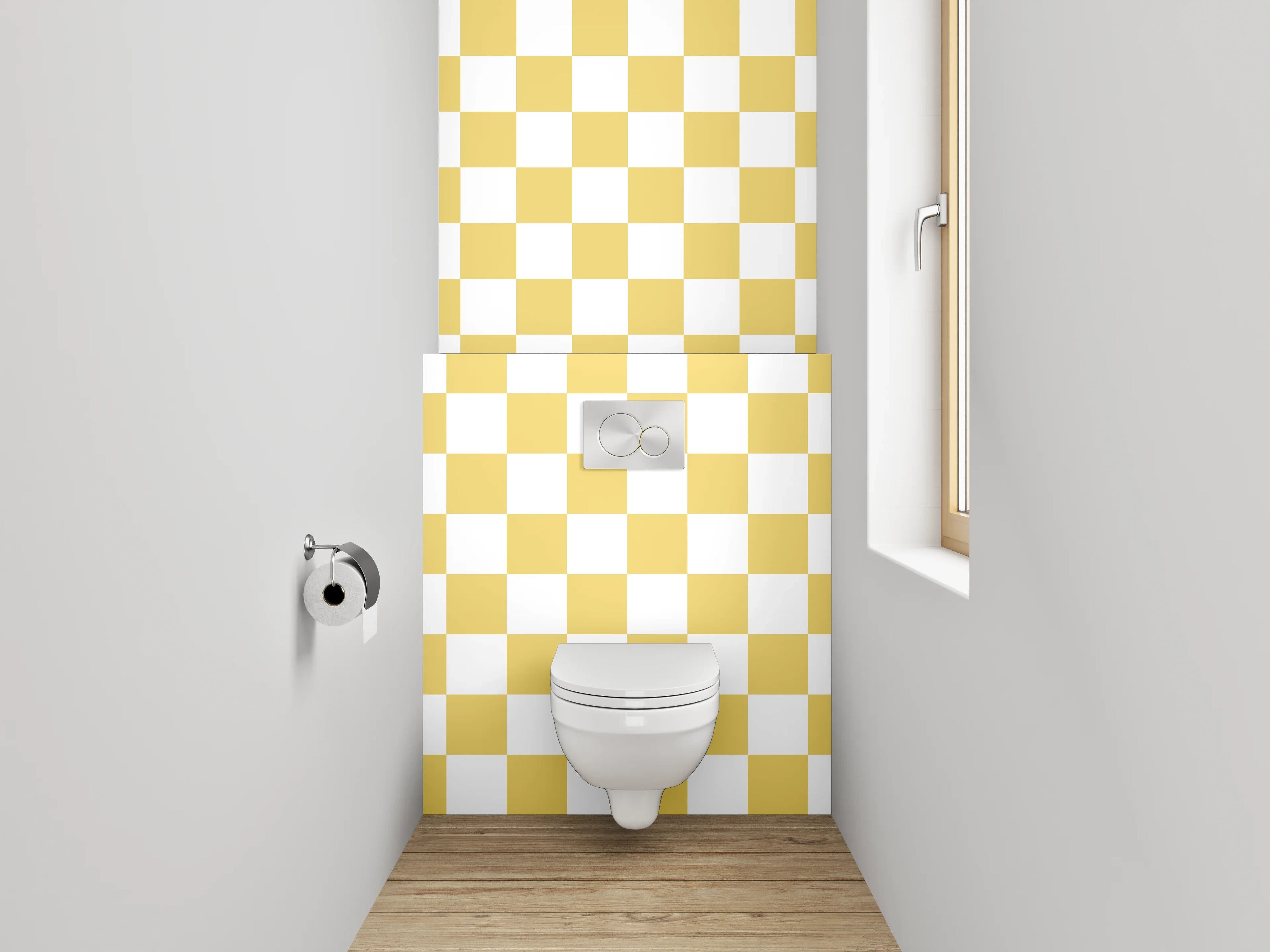 WC-Rückwand - Gelb-weißes Karomuster Modern