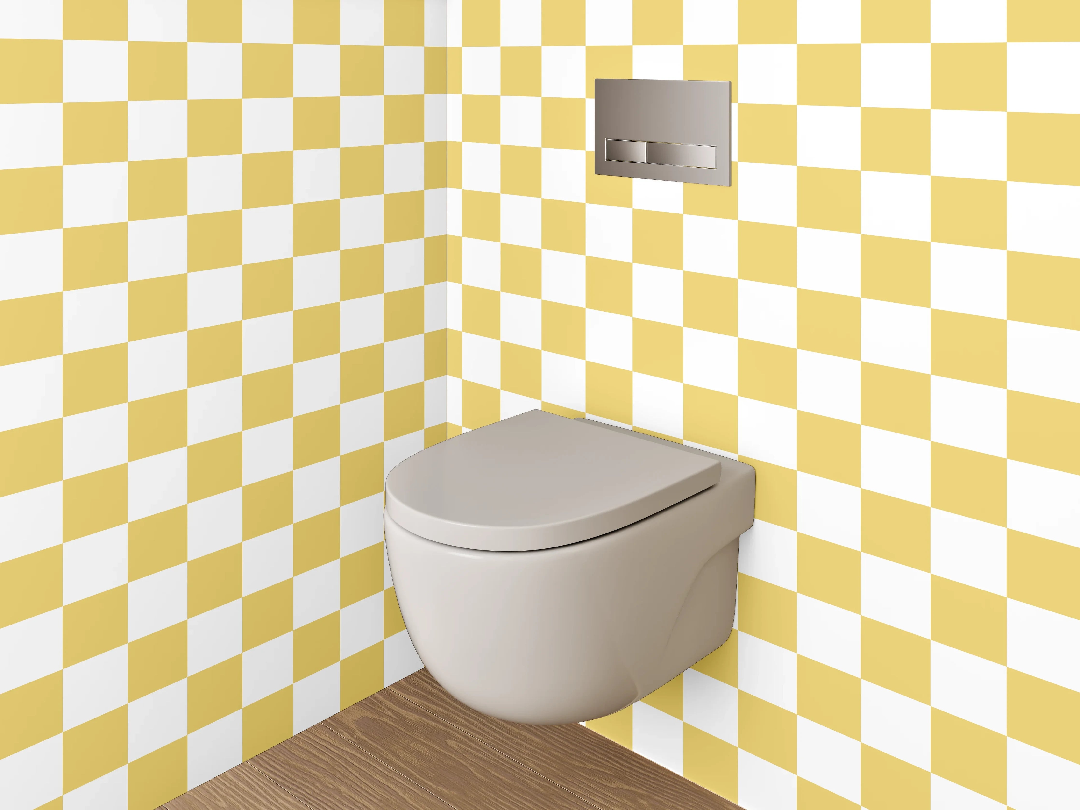 WC-Rückwand - Gelb-weißes Karomuster Modern