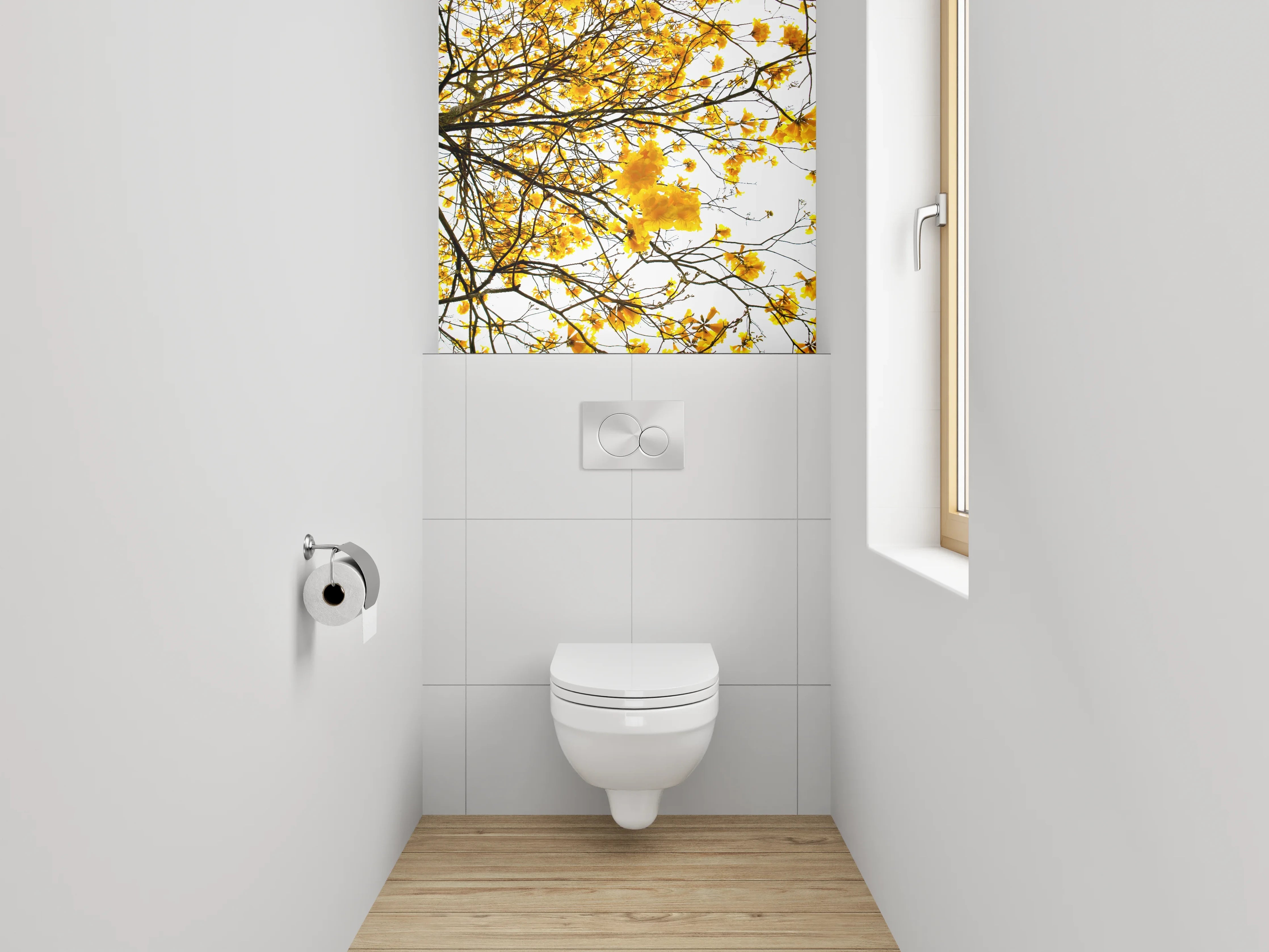 WC-Rückwand - Gelbe Blütenbaum-Kunst für Badezimmer