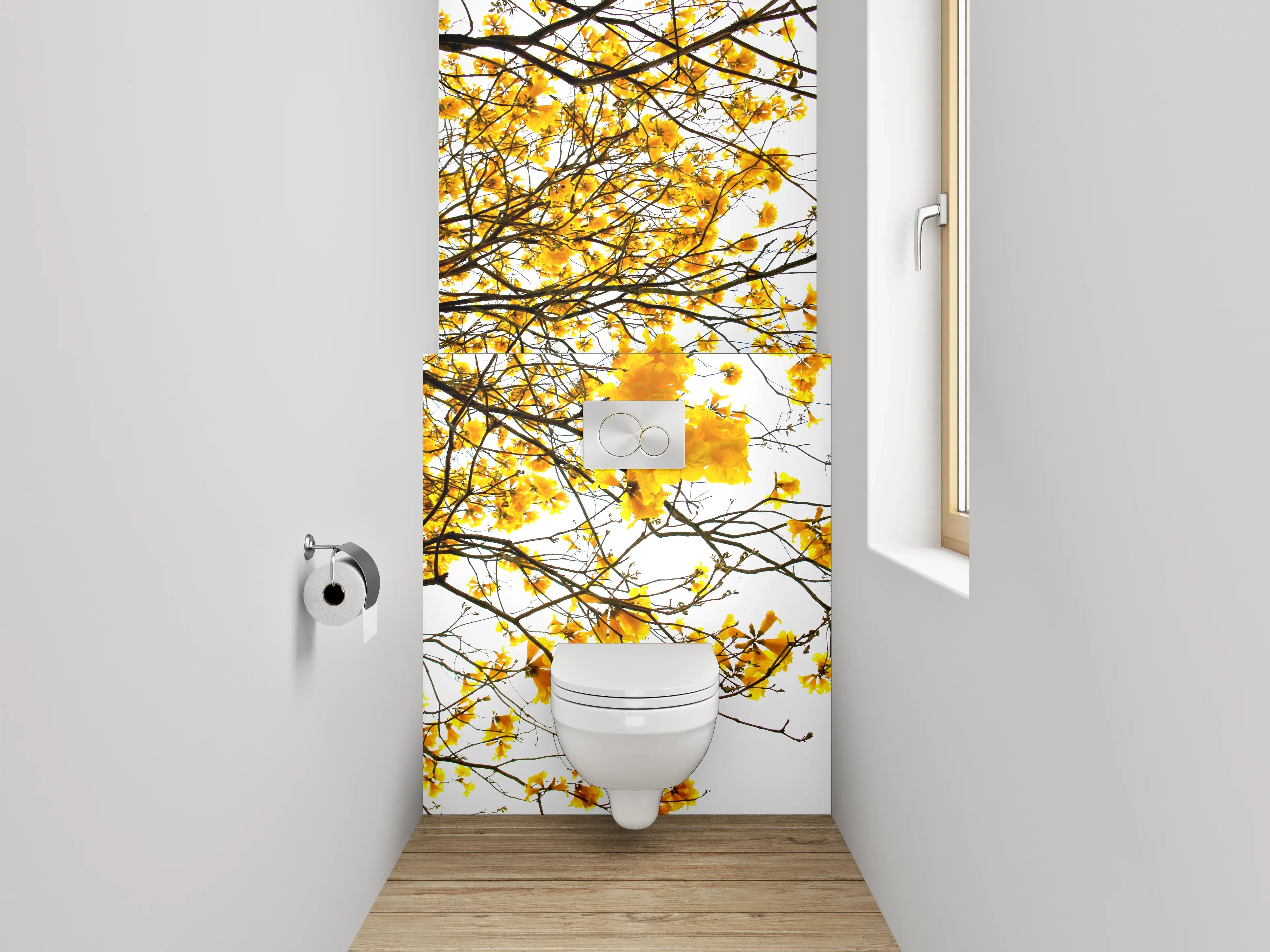 WC-Rückwand - Gelbe Blütenbaum-Kunst für Badezimmer