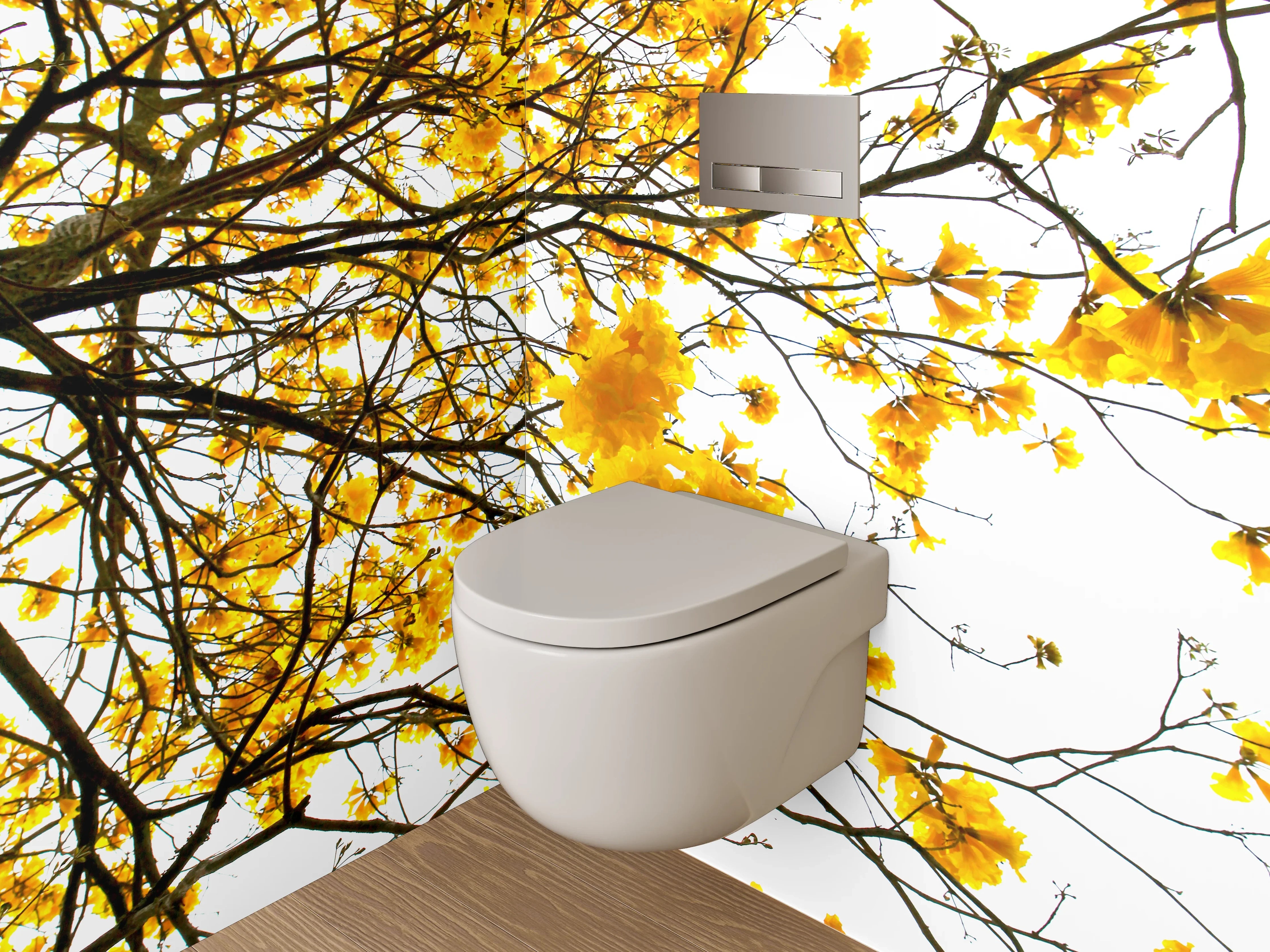 WC-Rückwand - Gelbe Blütenbaum-Kunst für Badezimmer