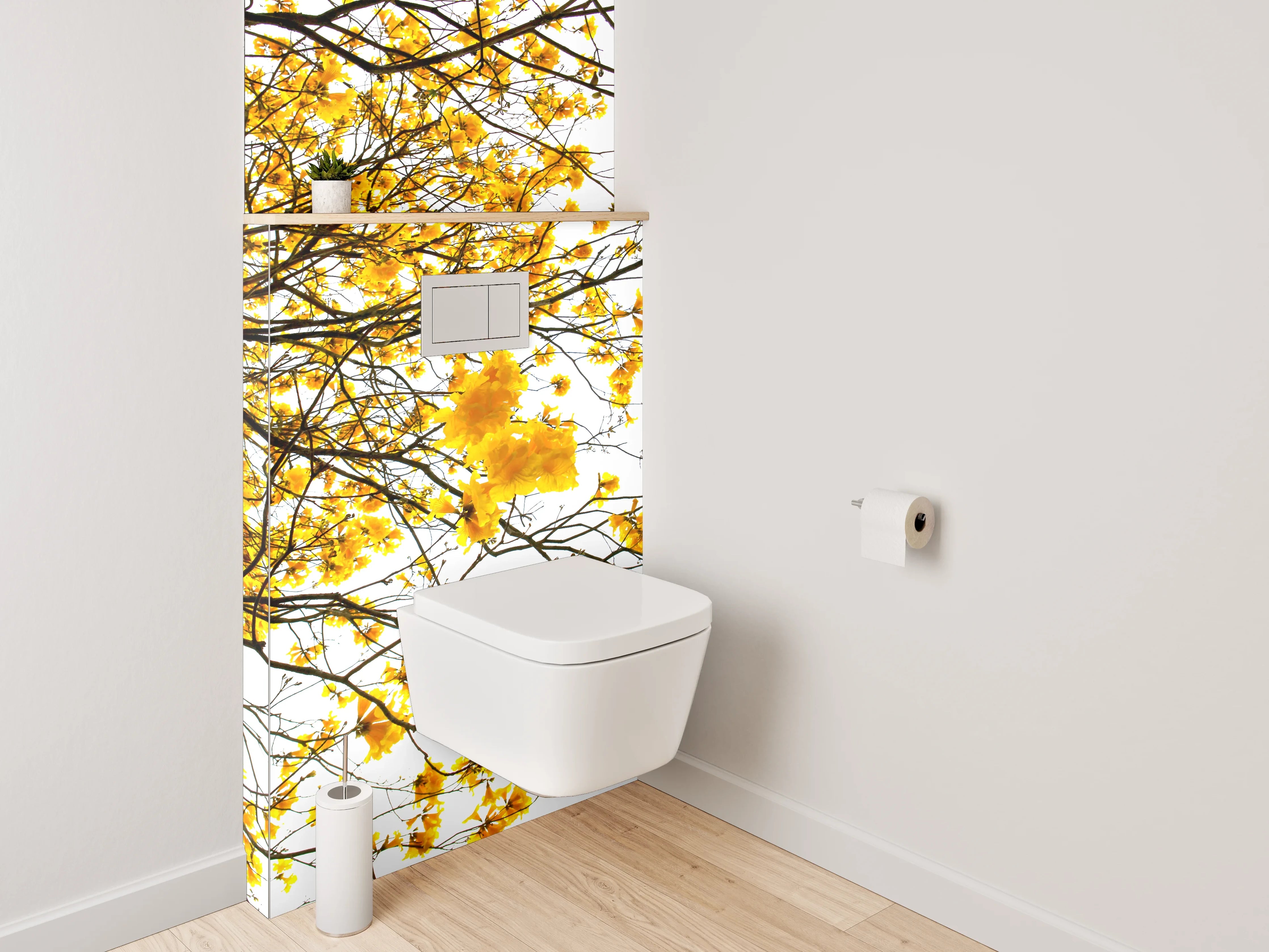 WC-Rückwand - Gelbe Blütenbaum-Kunst für Badezimmer