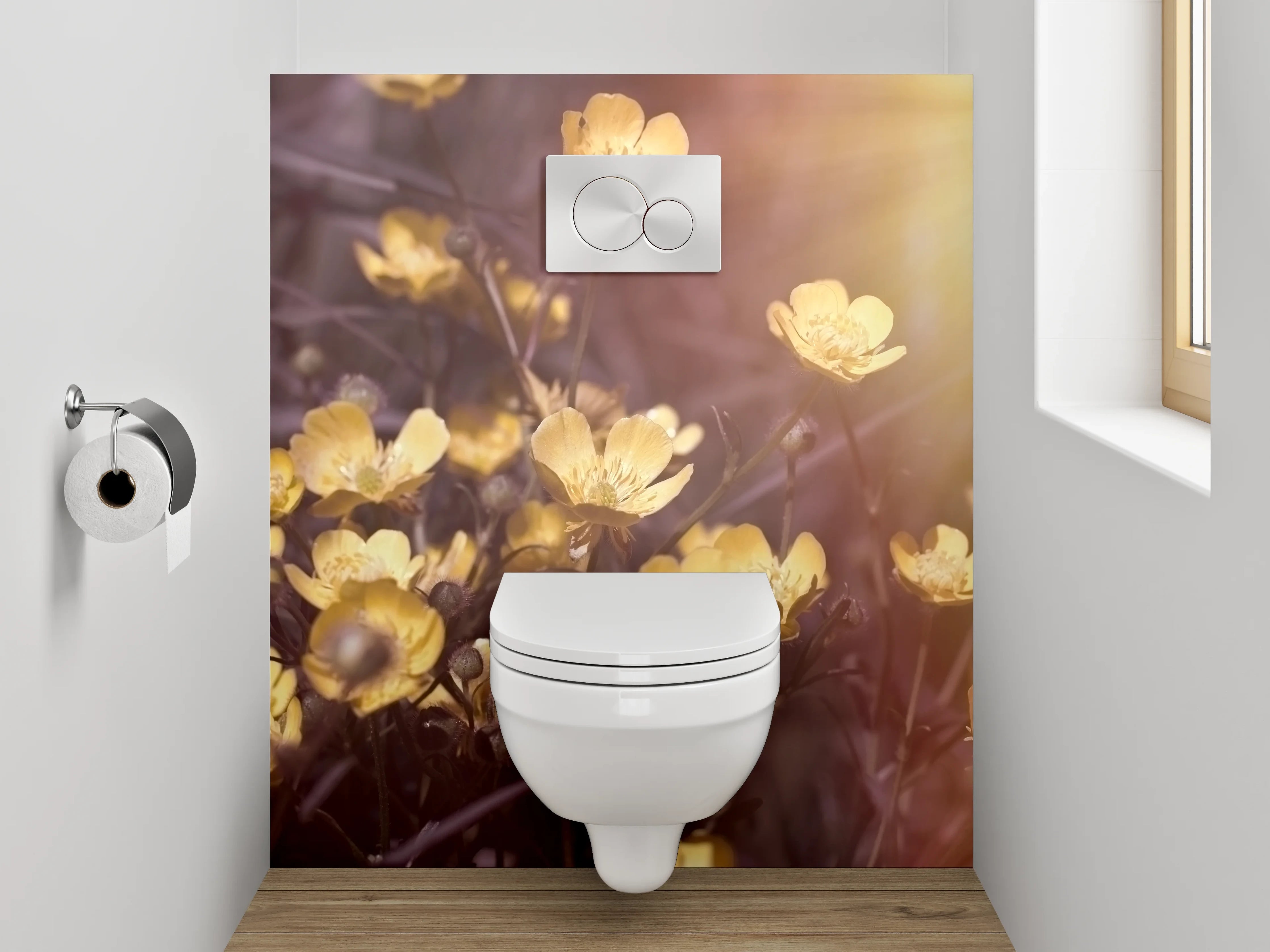 WC-Rückwand - Gelbe Butterblumen im Sonnenlicht