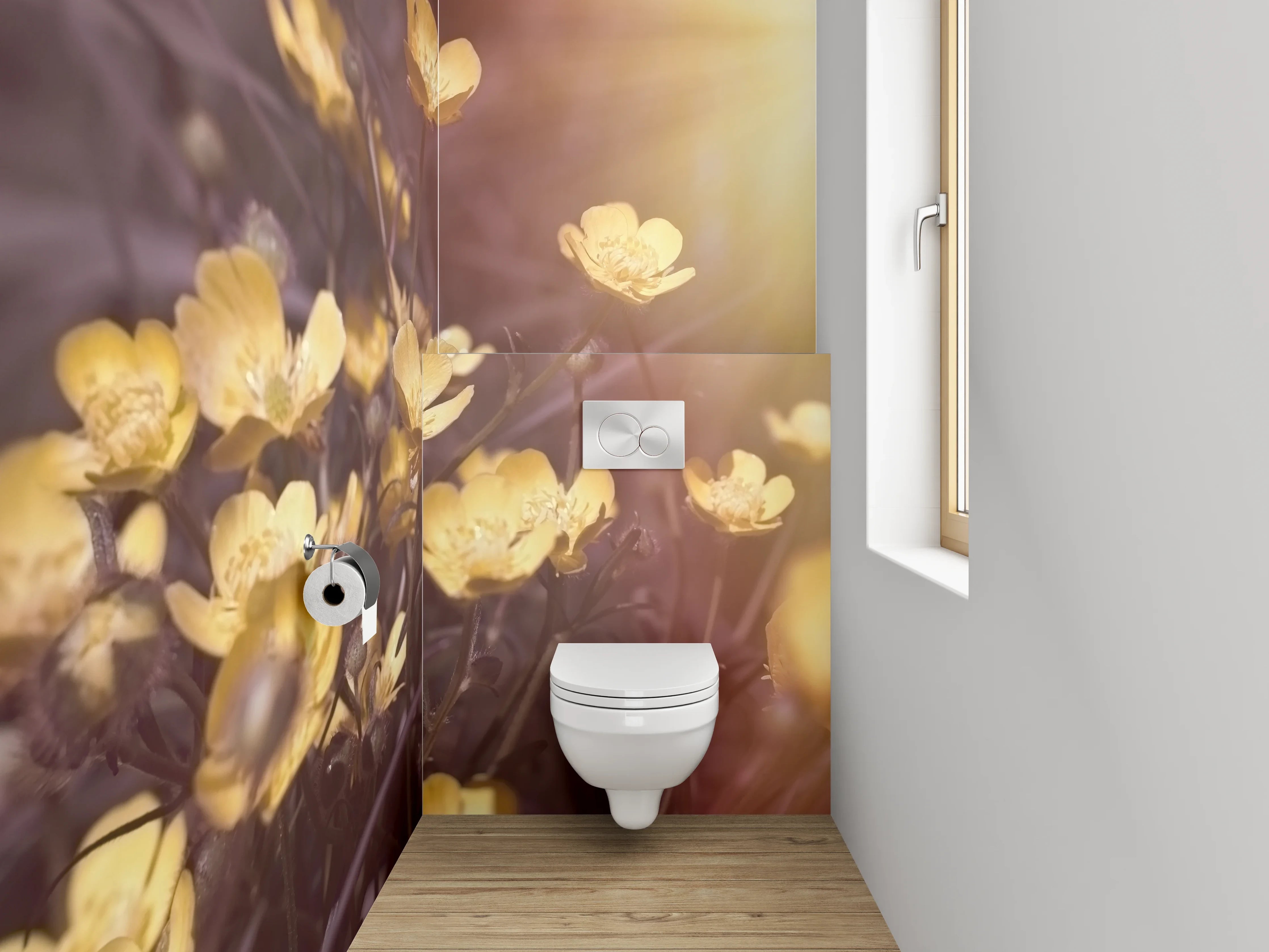 WC-Rückwand - Gelbe Butterblumen im Sonnenlicht