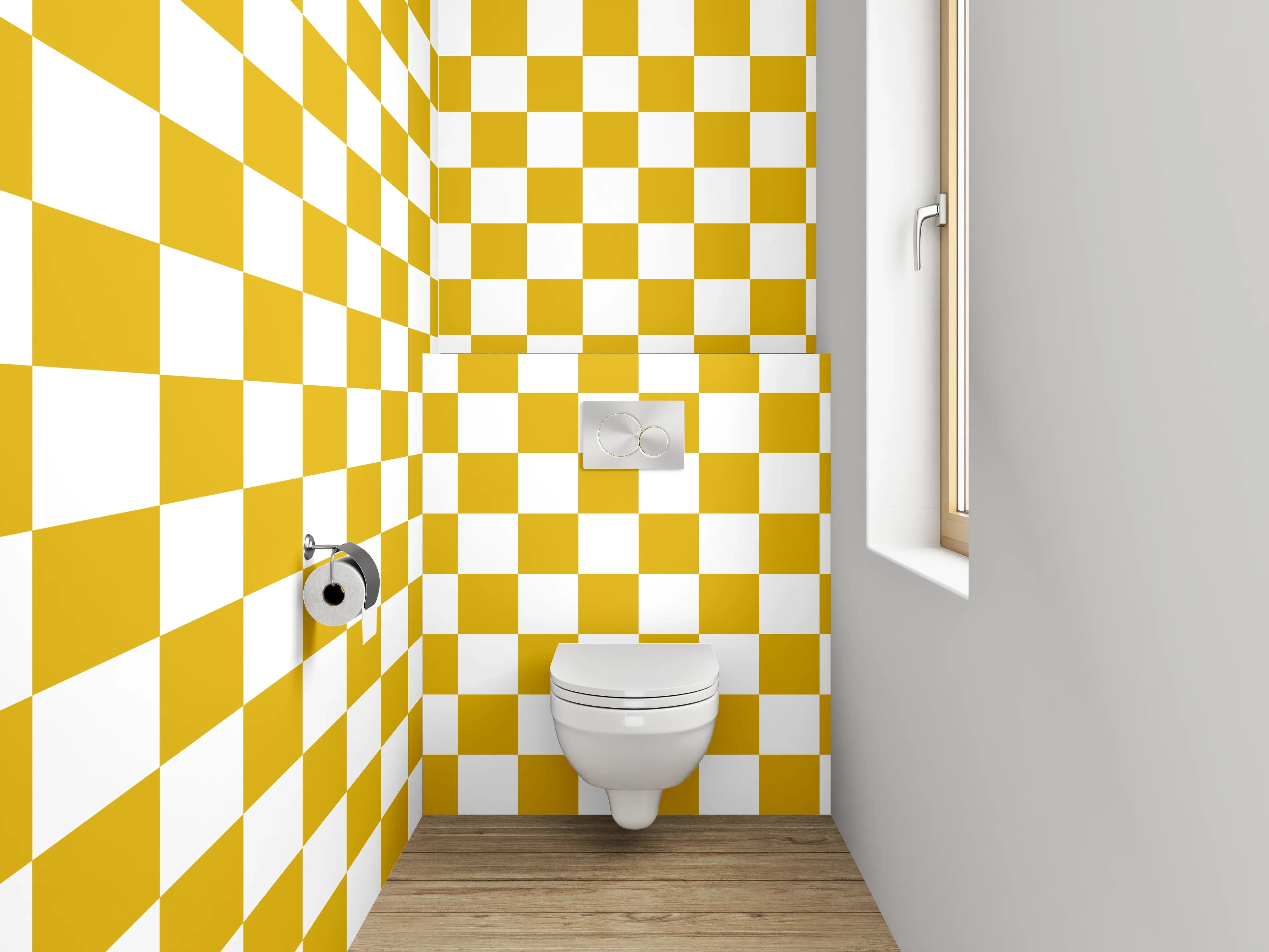 WC-Rückwand - Gelbes Karo Muster Retro