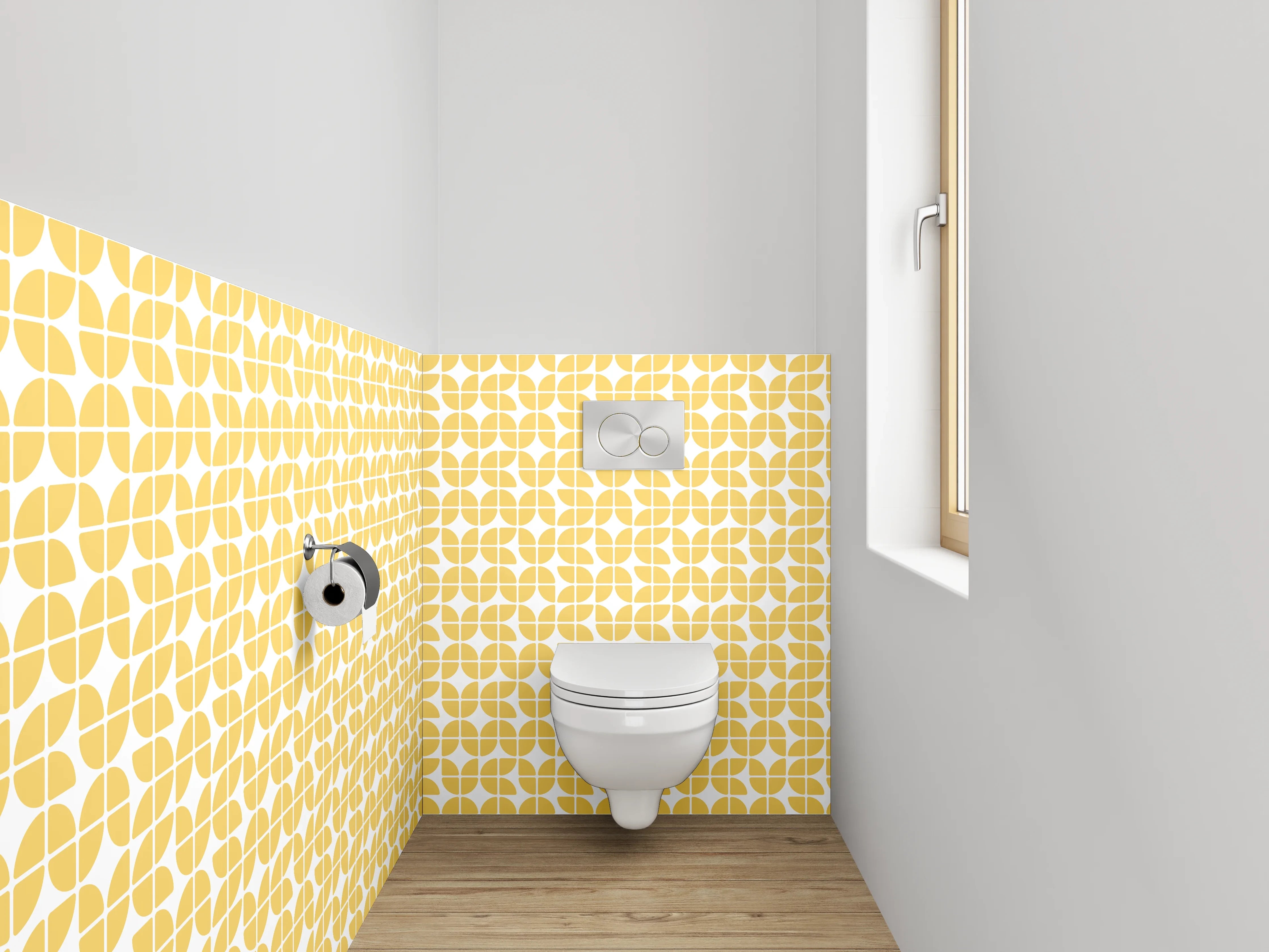 WC-Rückwand - Gelbes Retro-Pattern geometrisches Muster