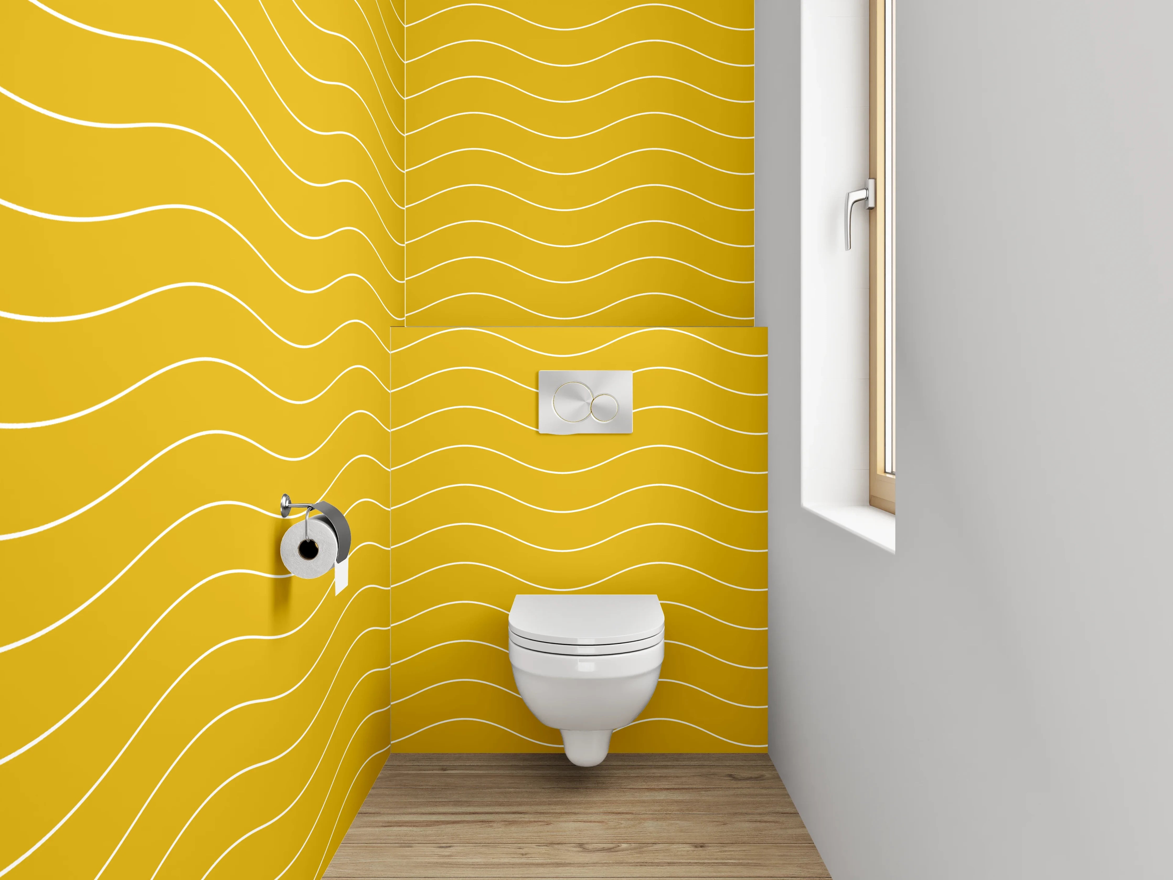 WC-Rückwand - Gelbes Wellenmuster Wallpaper