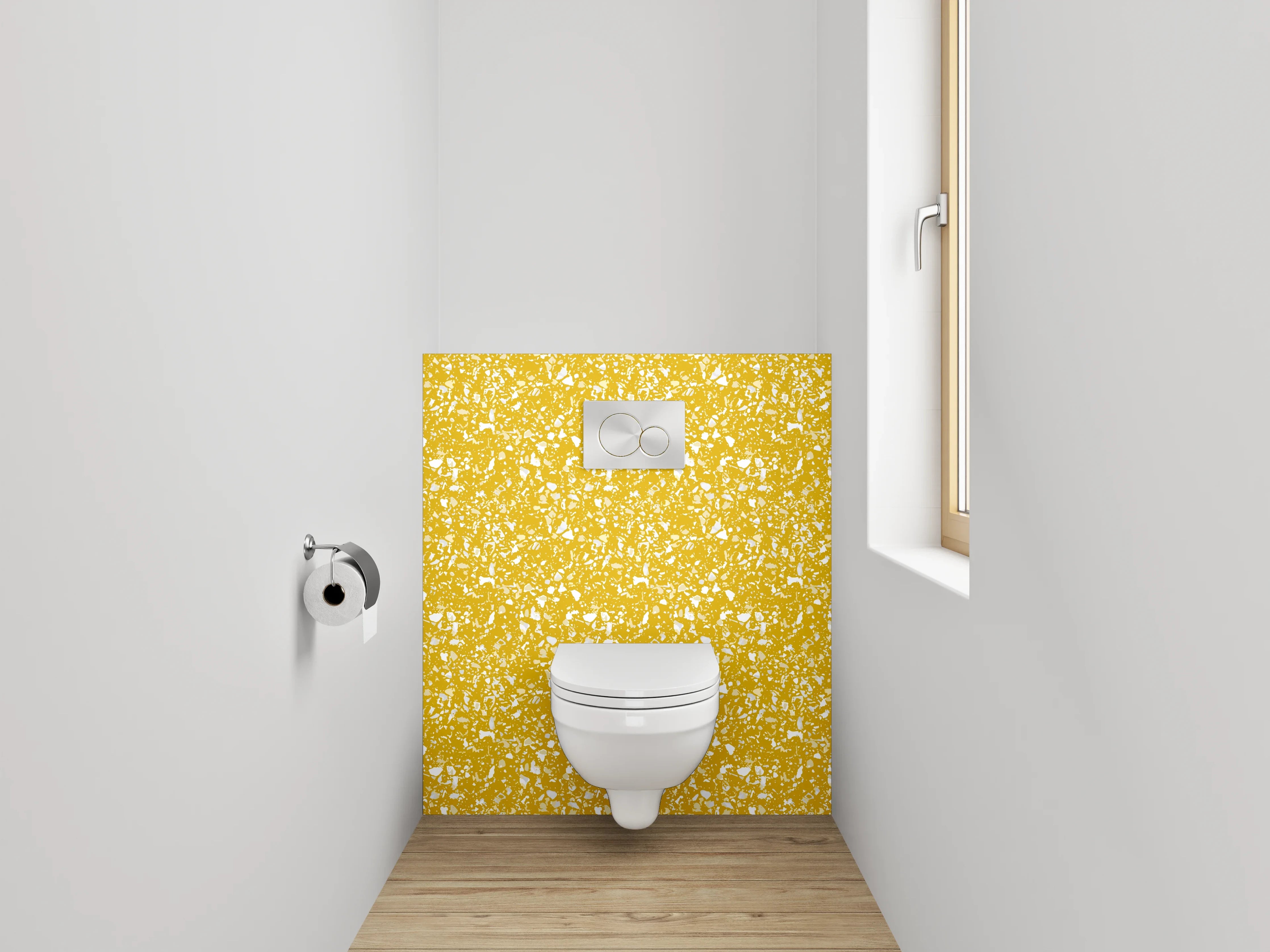 WC-Rückwand - Gelbes abstraktes Klecksmuster für Dein Bad