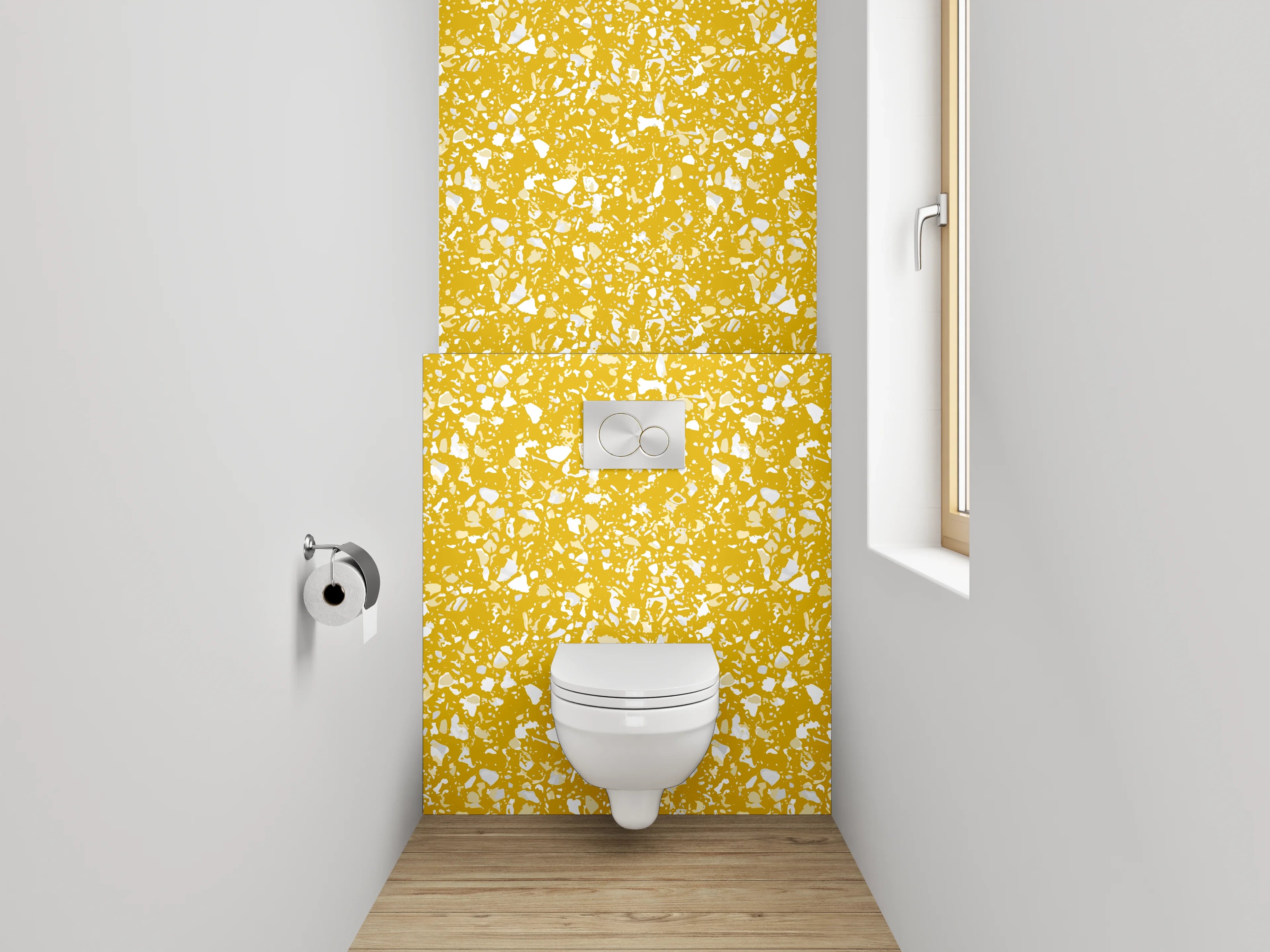 WC-Rückwand - Gelbes abstraktes Klecksmuster für Dein Bad