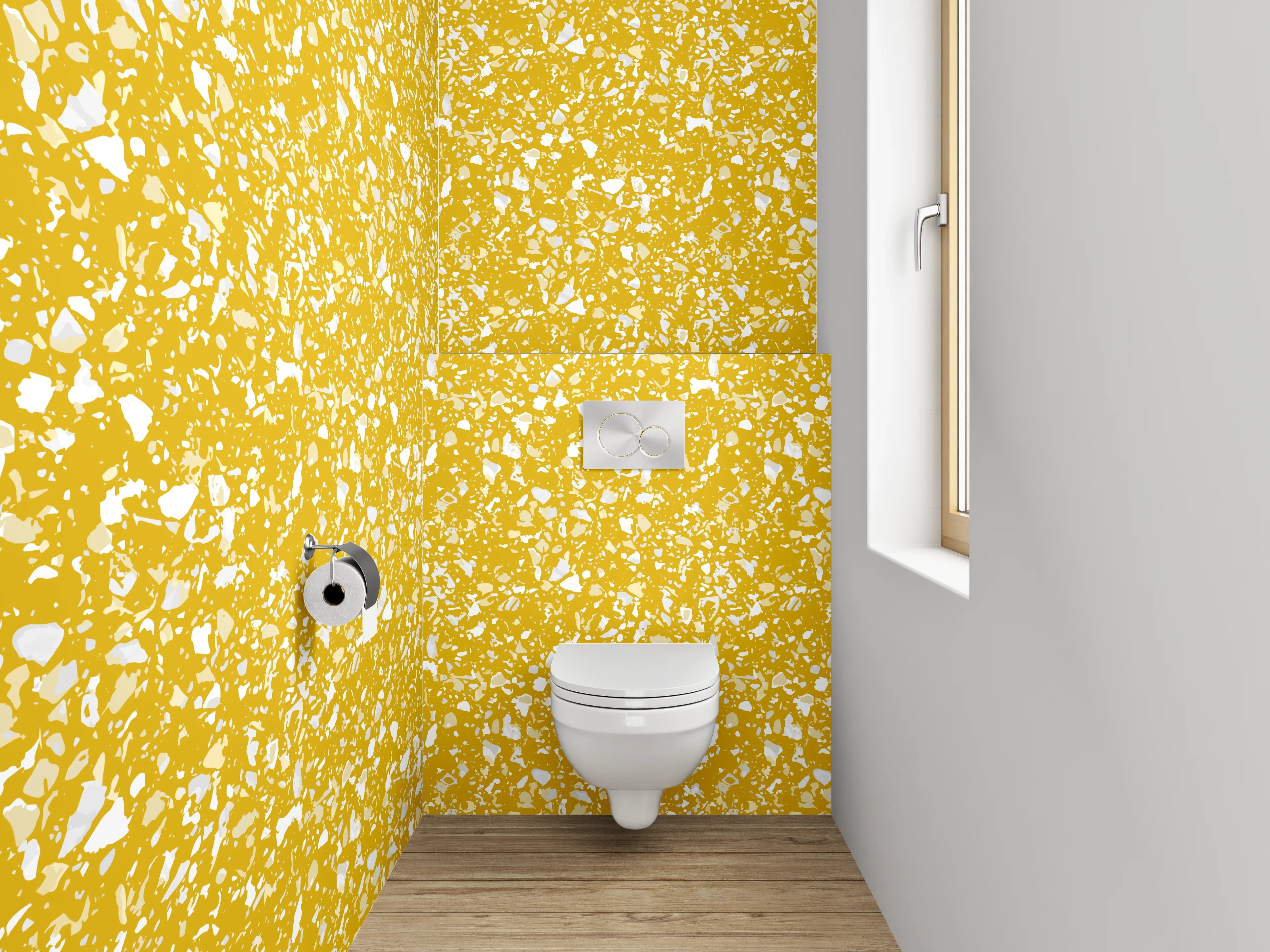 WC-Rückwand - Gelbes abstraktes Klecksmuster für Dein Bad