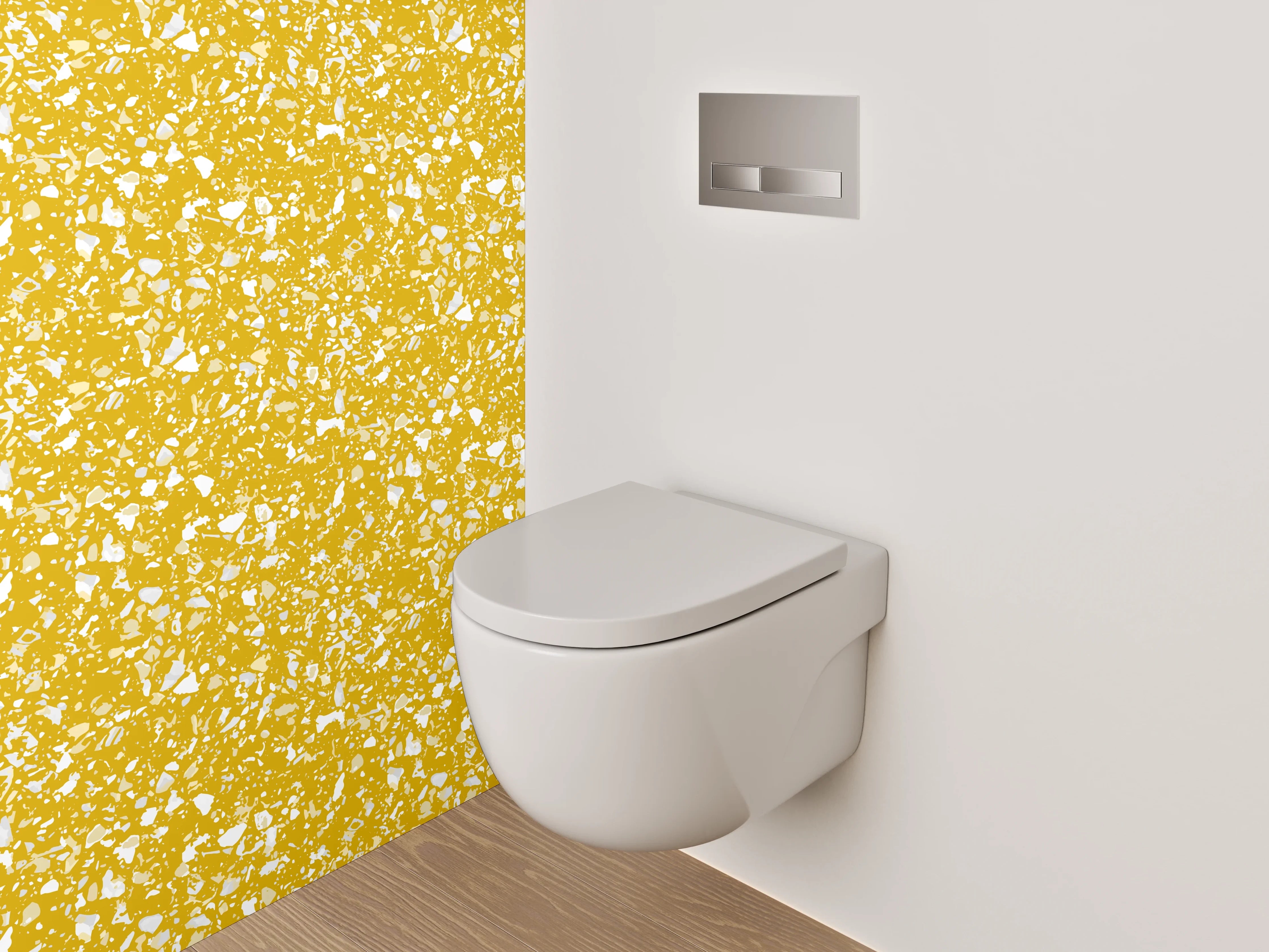 WC-Rückwand - Gelbes abstraktes Klecksmuster für Dein Bad