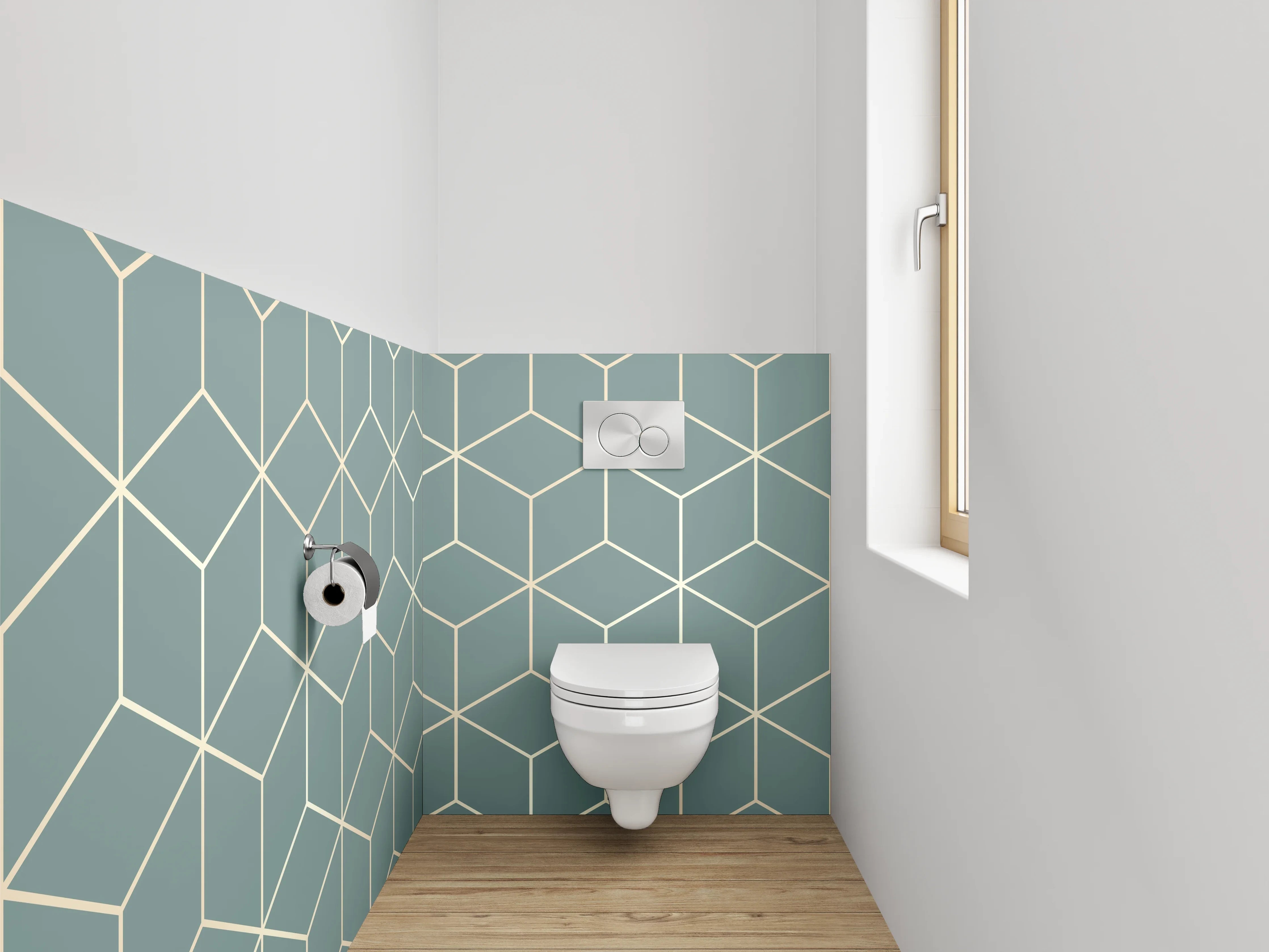 WC-Rückwand - Gemustertes Würfel-Design in Grau
