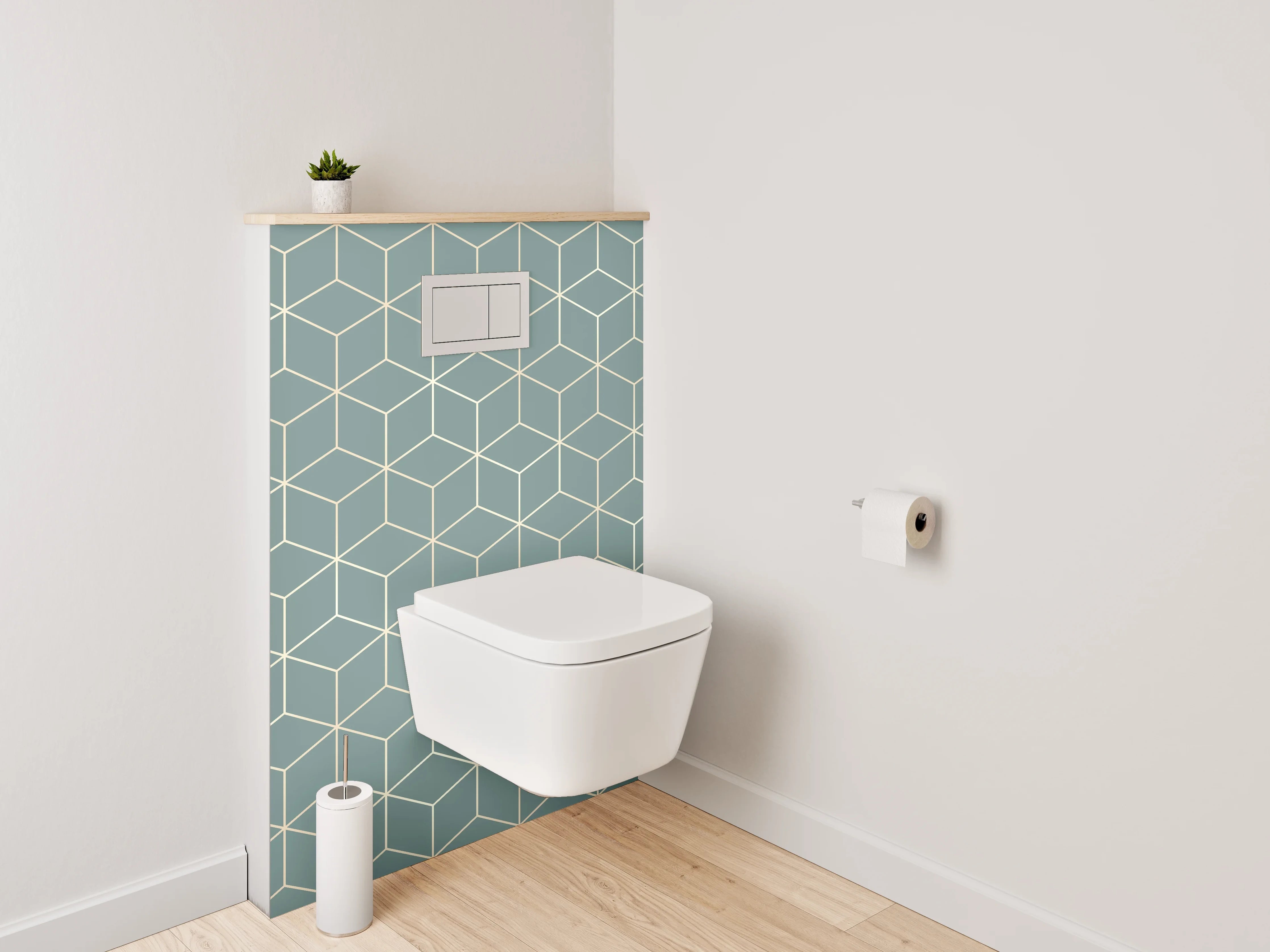 WC-Rückwand - Gemustertes Würfel-Design in Grau