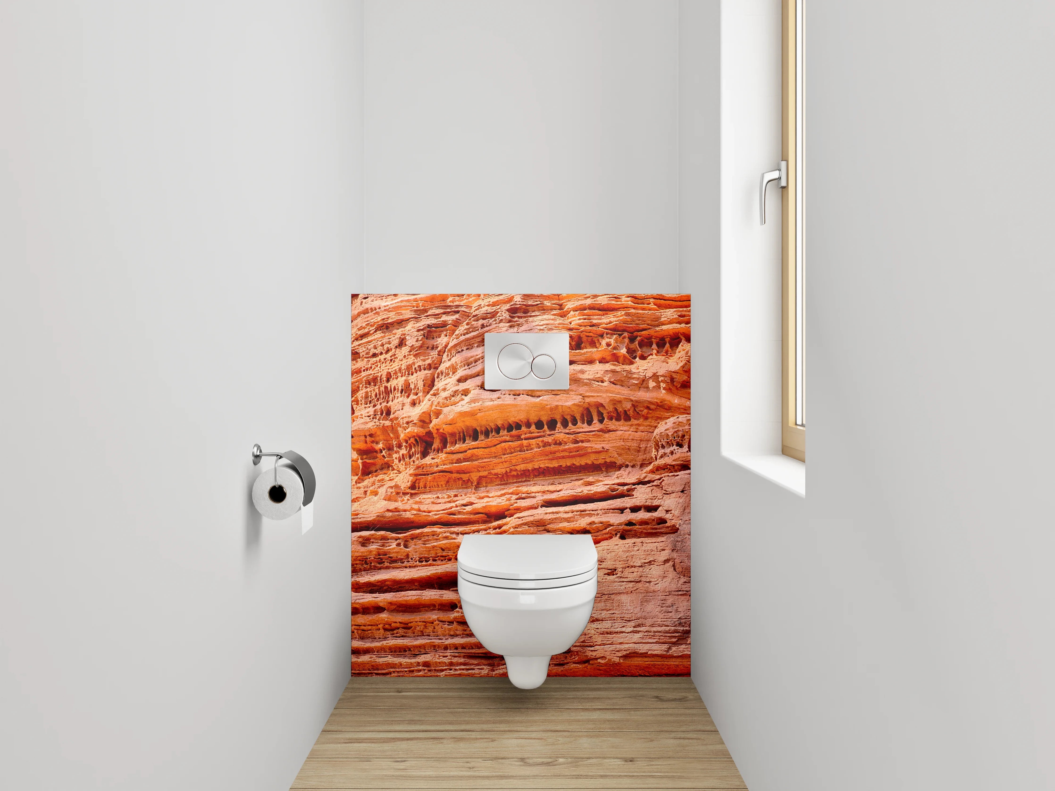 WC-Rückwand - Geologische Sandsteinstruktur Orange Rot