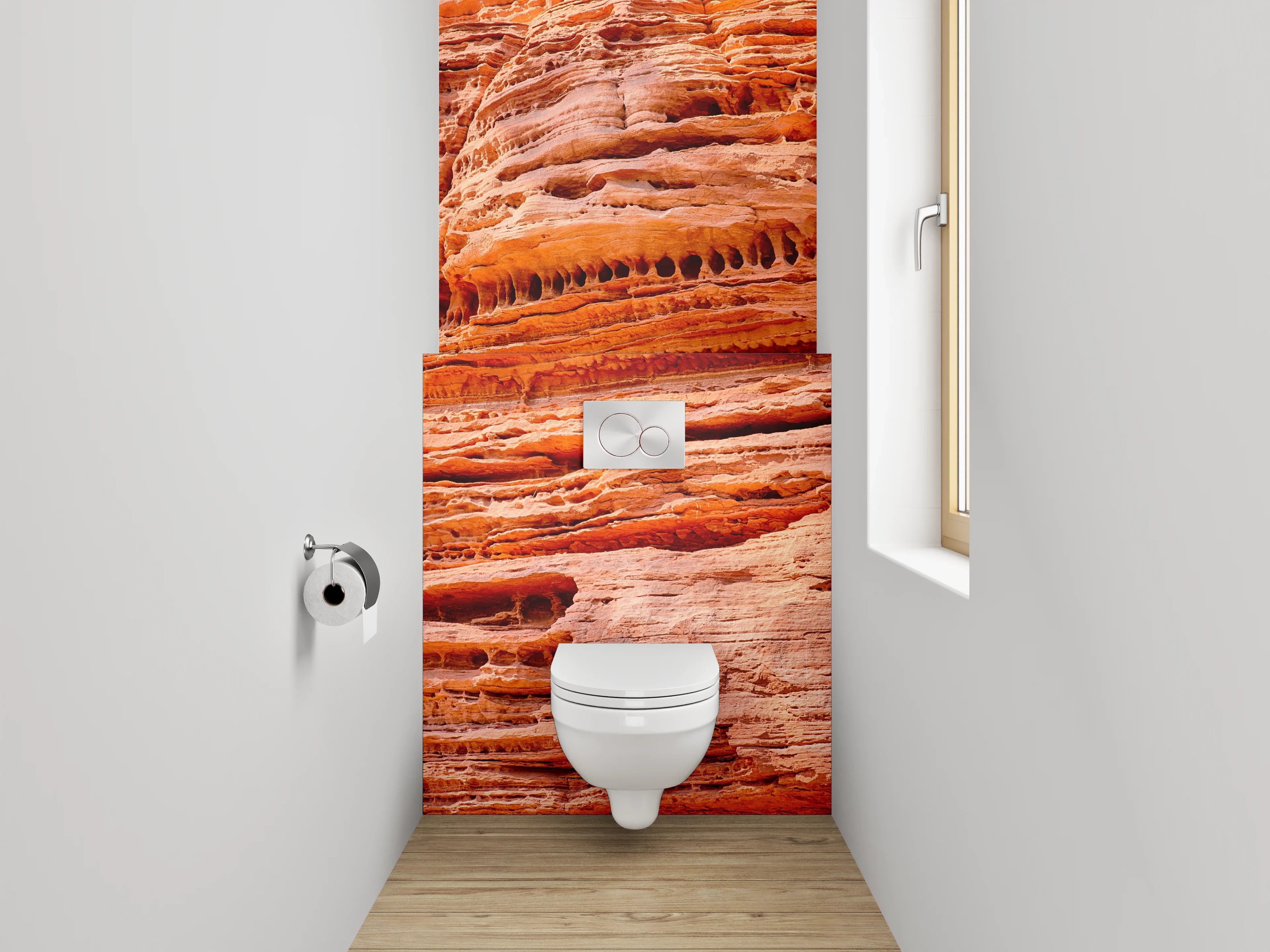 WC-Rückwand - Geologische Sandsteinstruktur Orange Rot