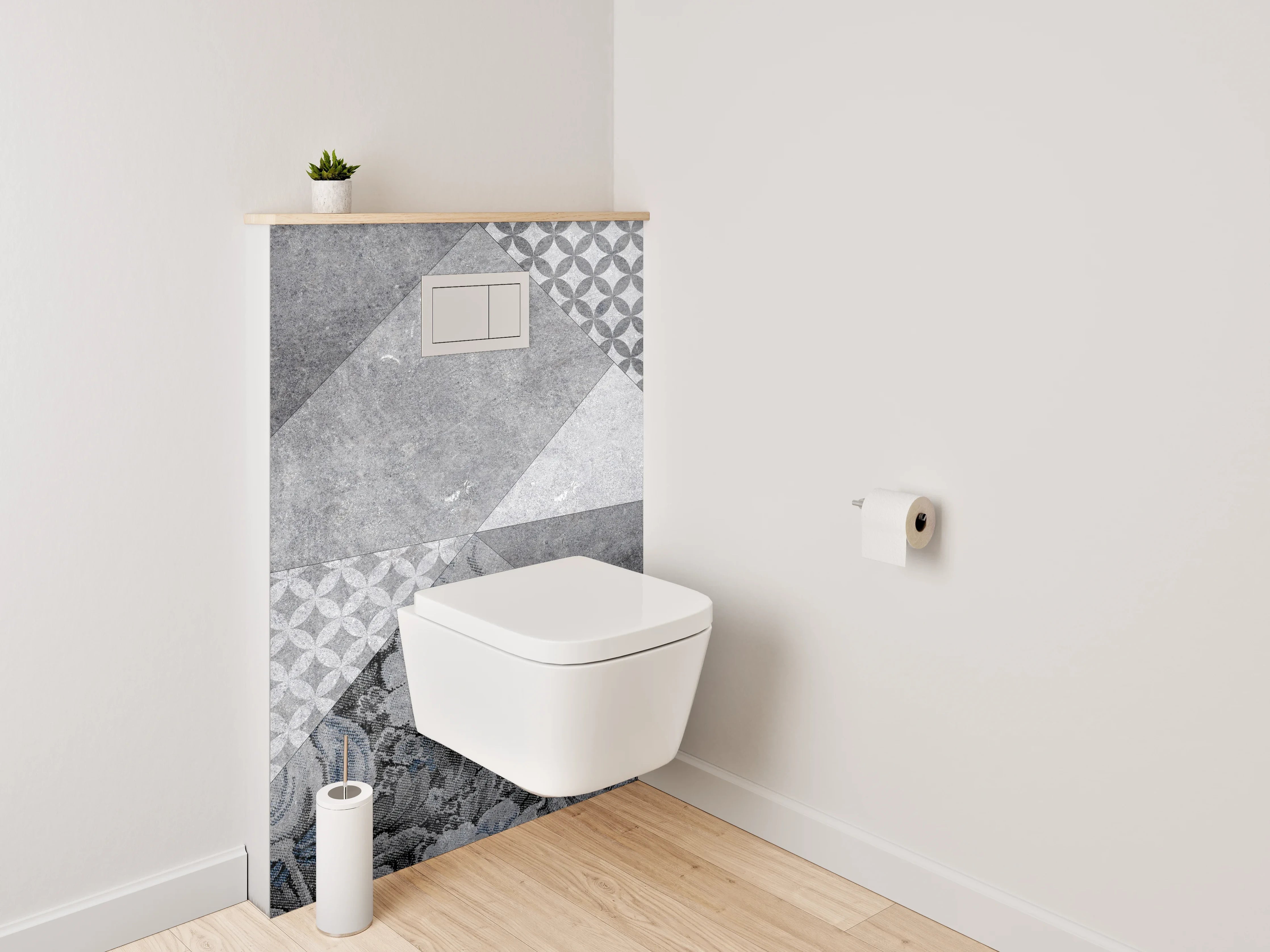 WC-Rückwand - Geometrisch Floral Grau-Blau Fliesenmuster