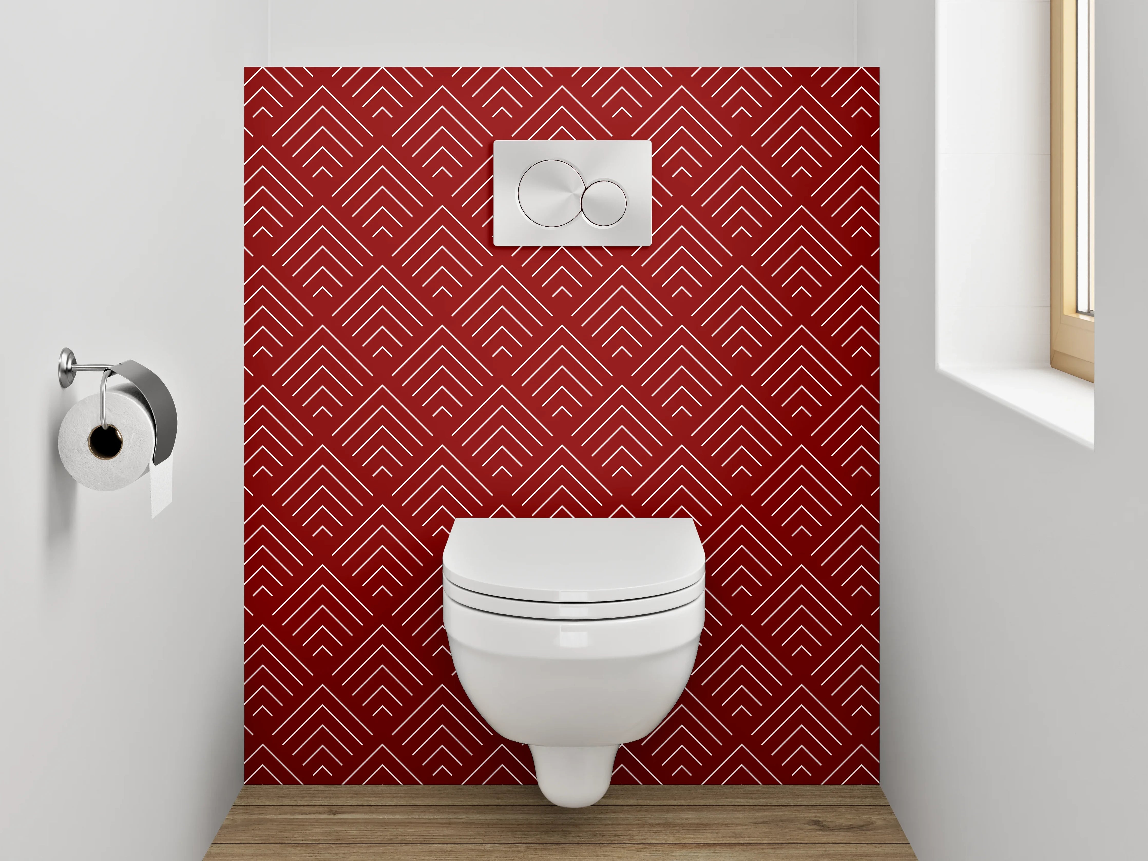 WC-Rückwand - Geometrisch rotes Muster modern