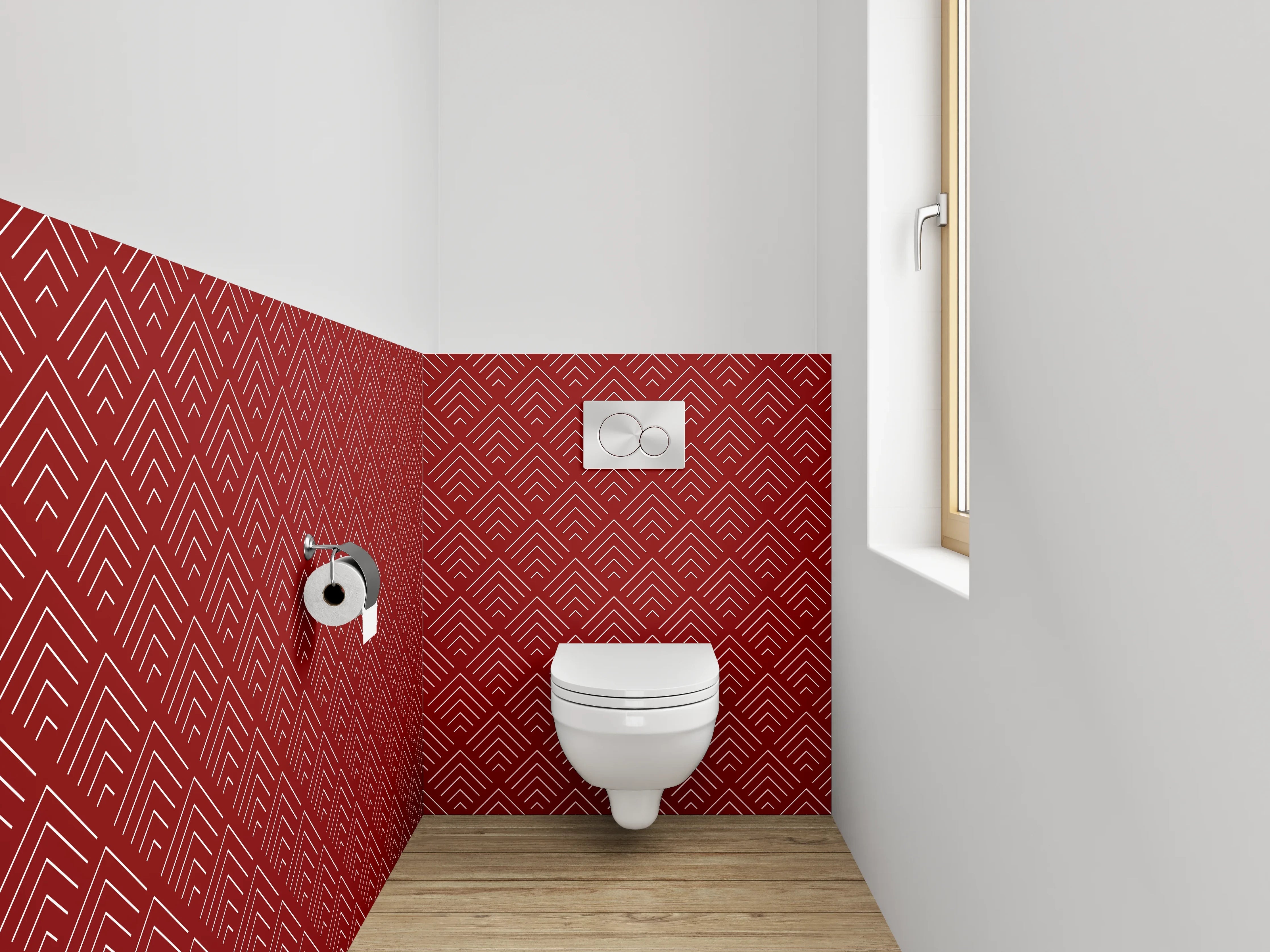 WC-Rückwand - Geometrisch rotes Muster modern