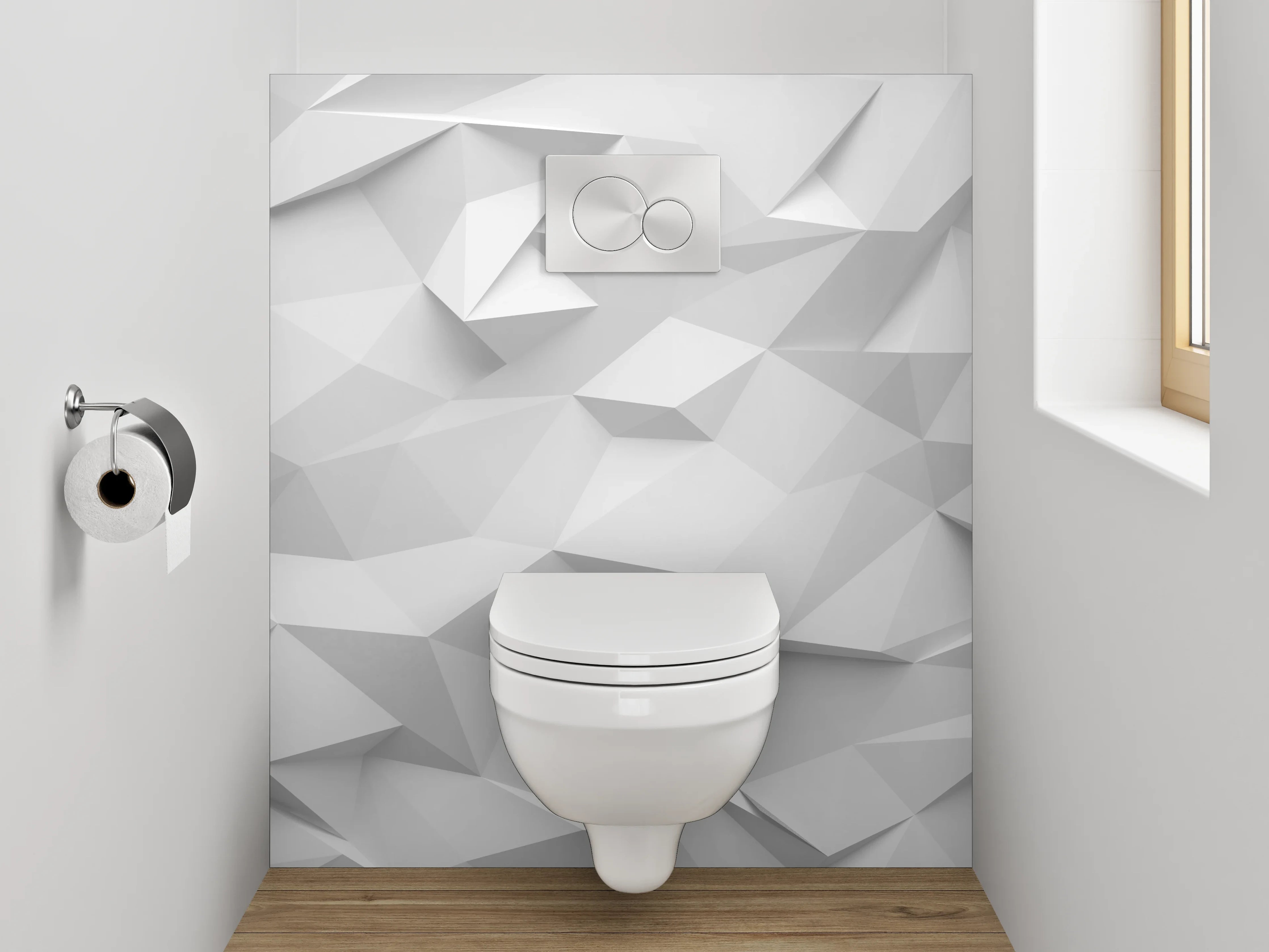 WC-Rückwand - Geometrisch weiße 3D-Struktur