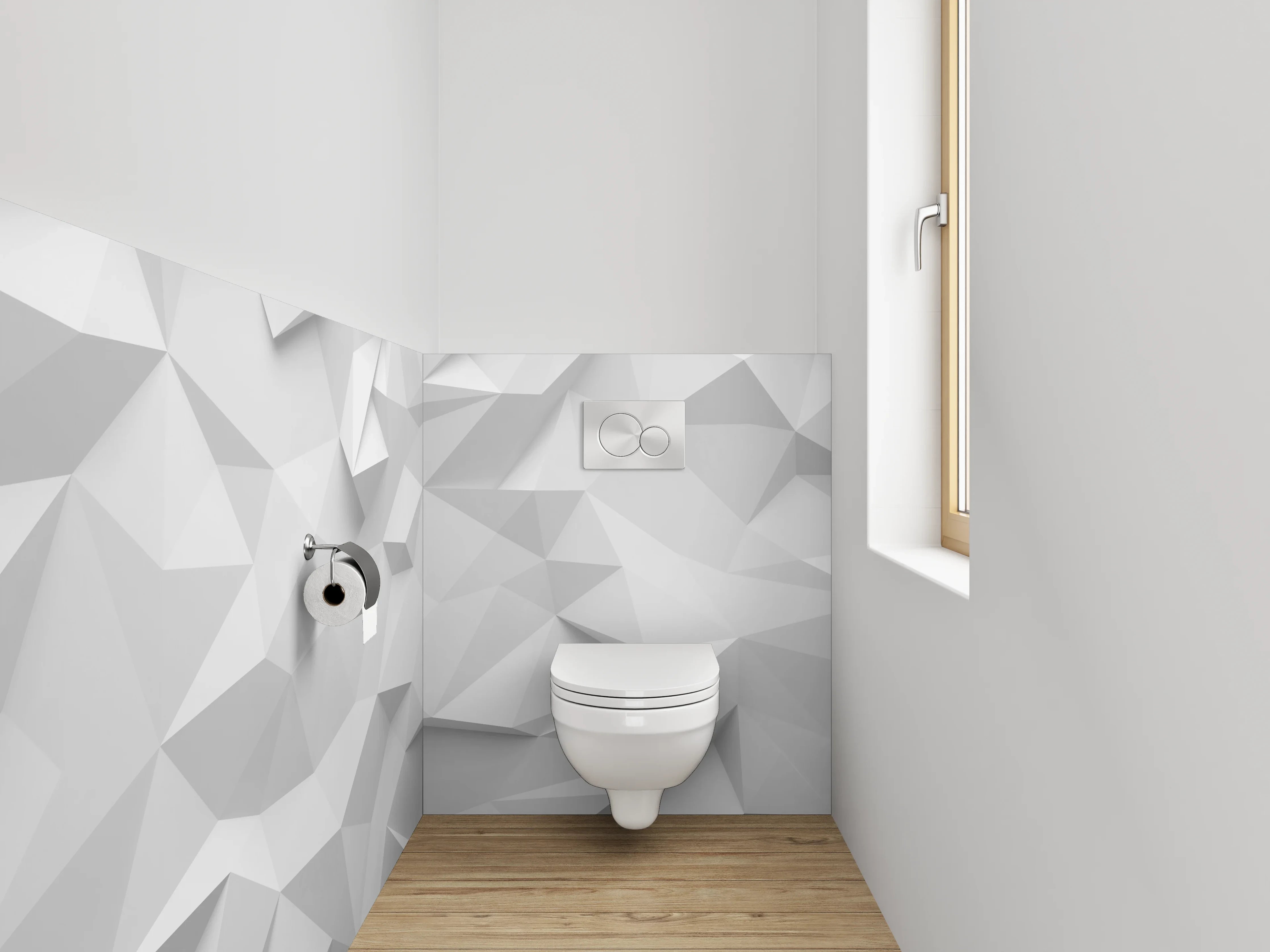 WC-Rückwand - Geometrisch weiße 3D-Struktur