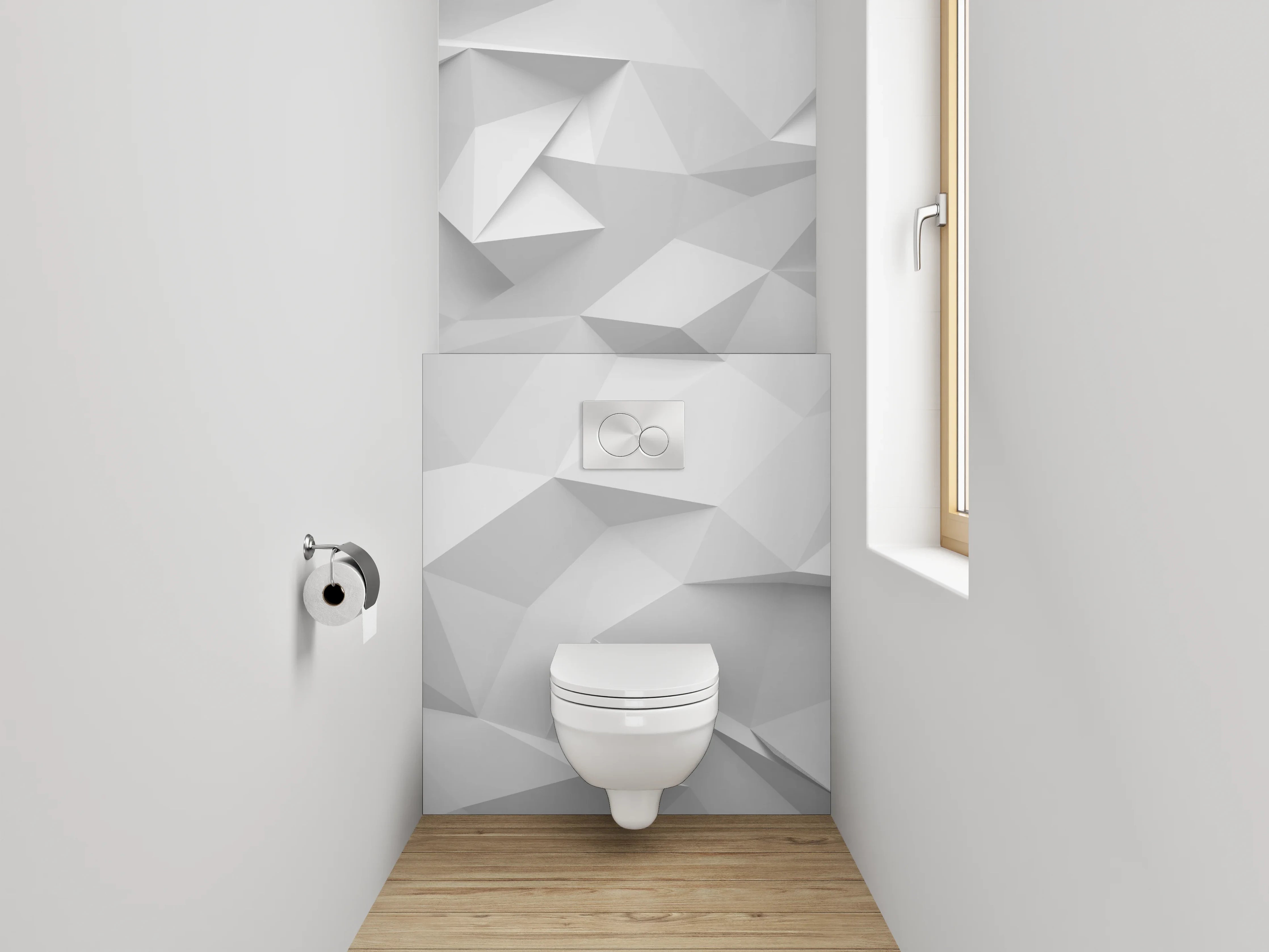 WC-Rückwand - Geometrisch weiße 3D-Struktur