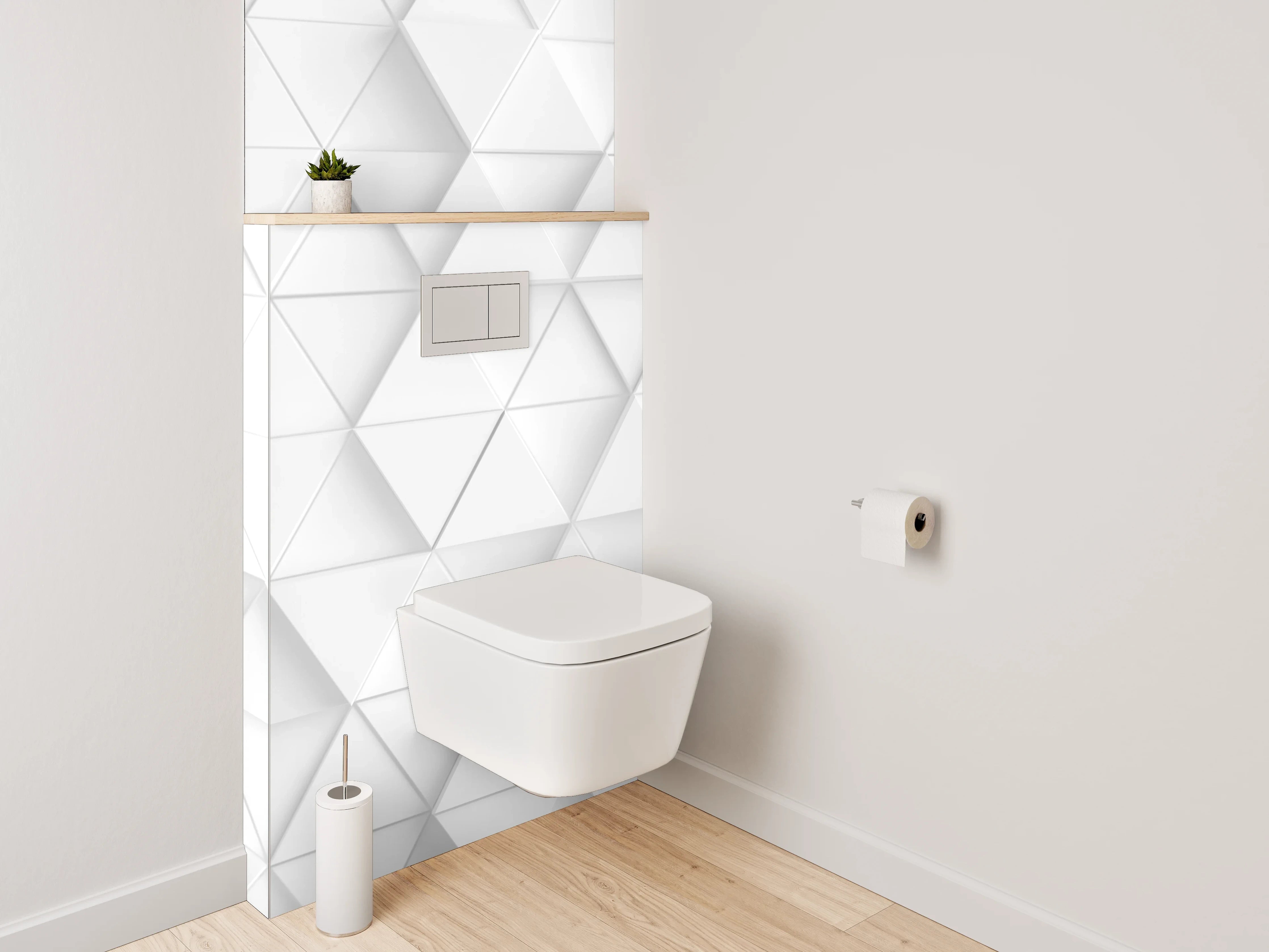 WC-Rückwand - Geometrische 3D-Muster in Weiß und Grau