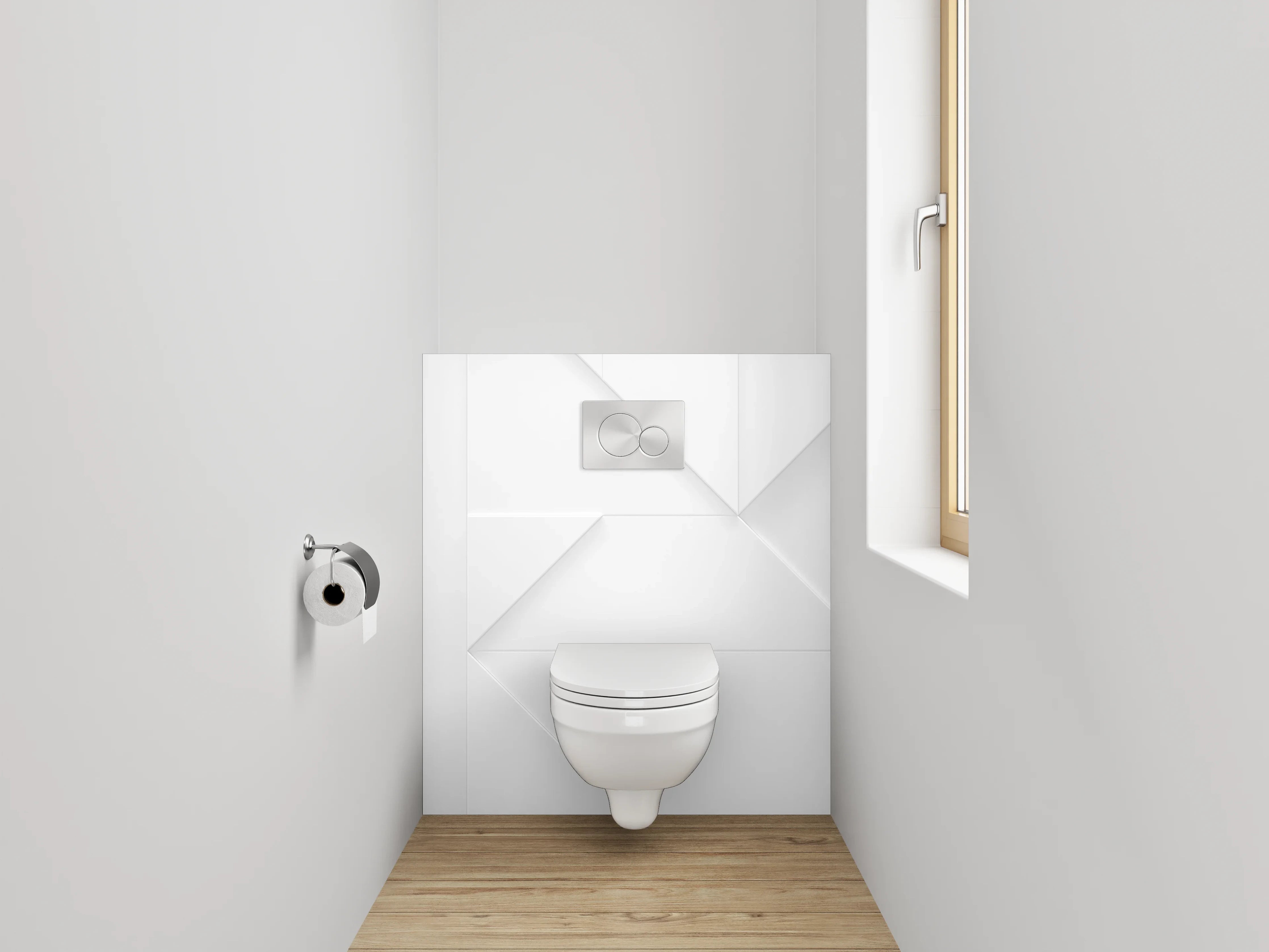 WC-Rückwand - Geometrische 3D-Struktur in Weiß und Grau