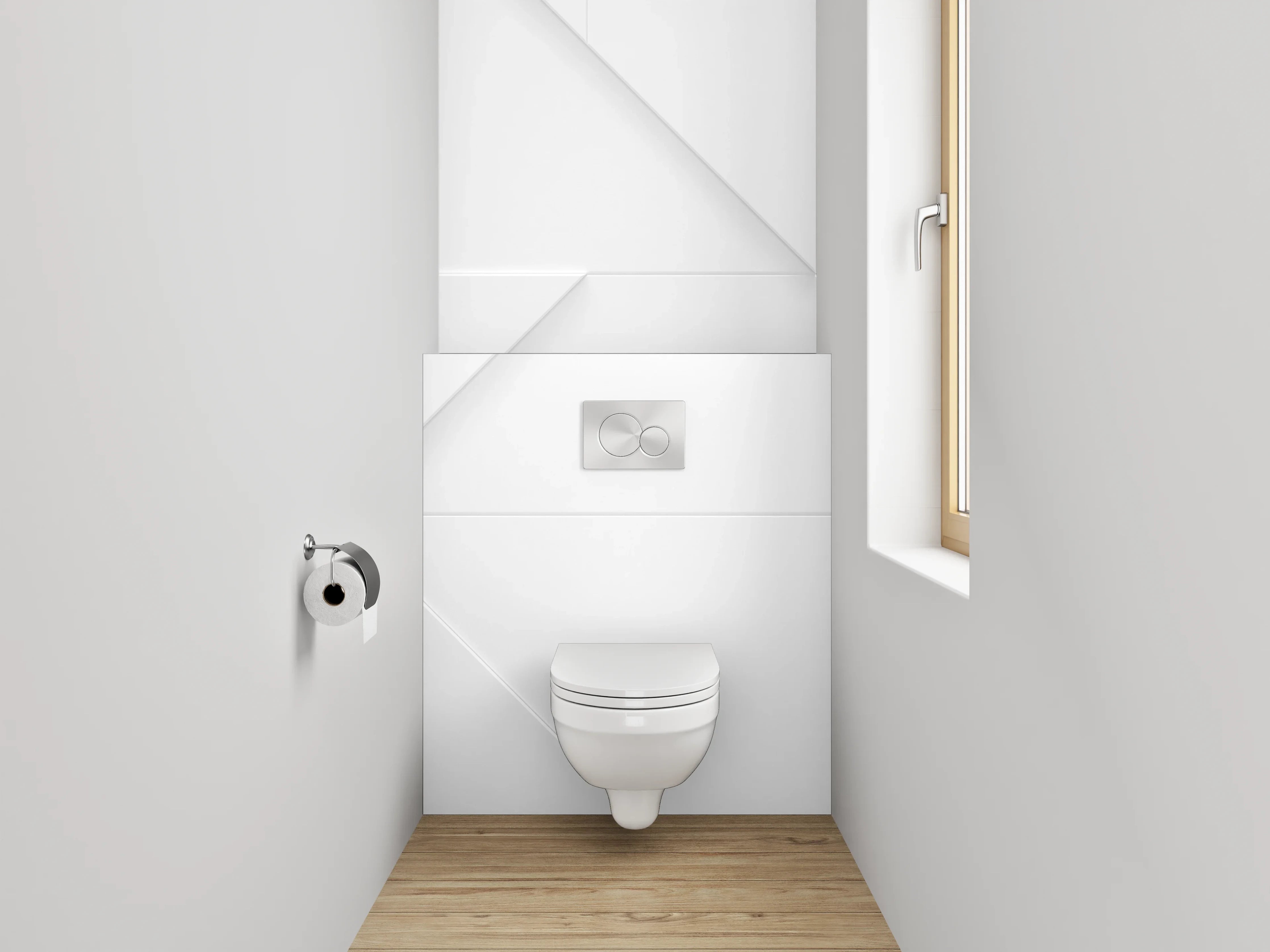 WC-Rückwand - Geometrische 3D-Struktur in Weiß und Grau