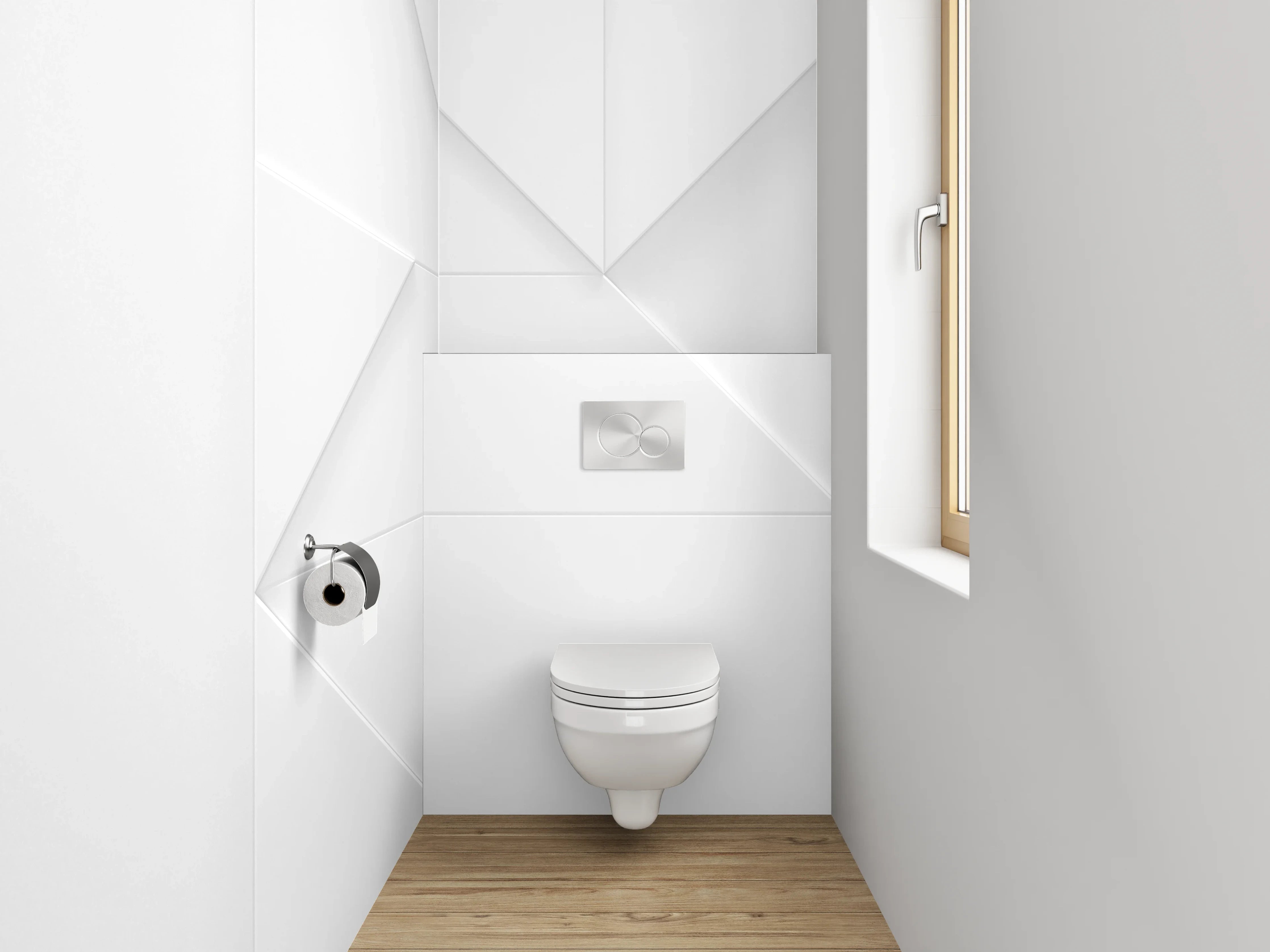 WC-Rückwand - Geometrische 3D-Struktur in Weiß und Grau