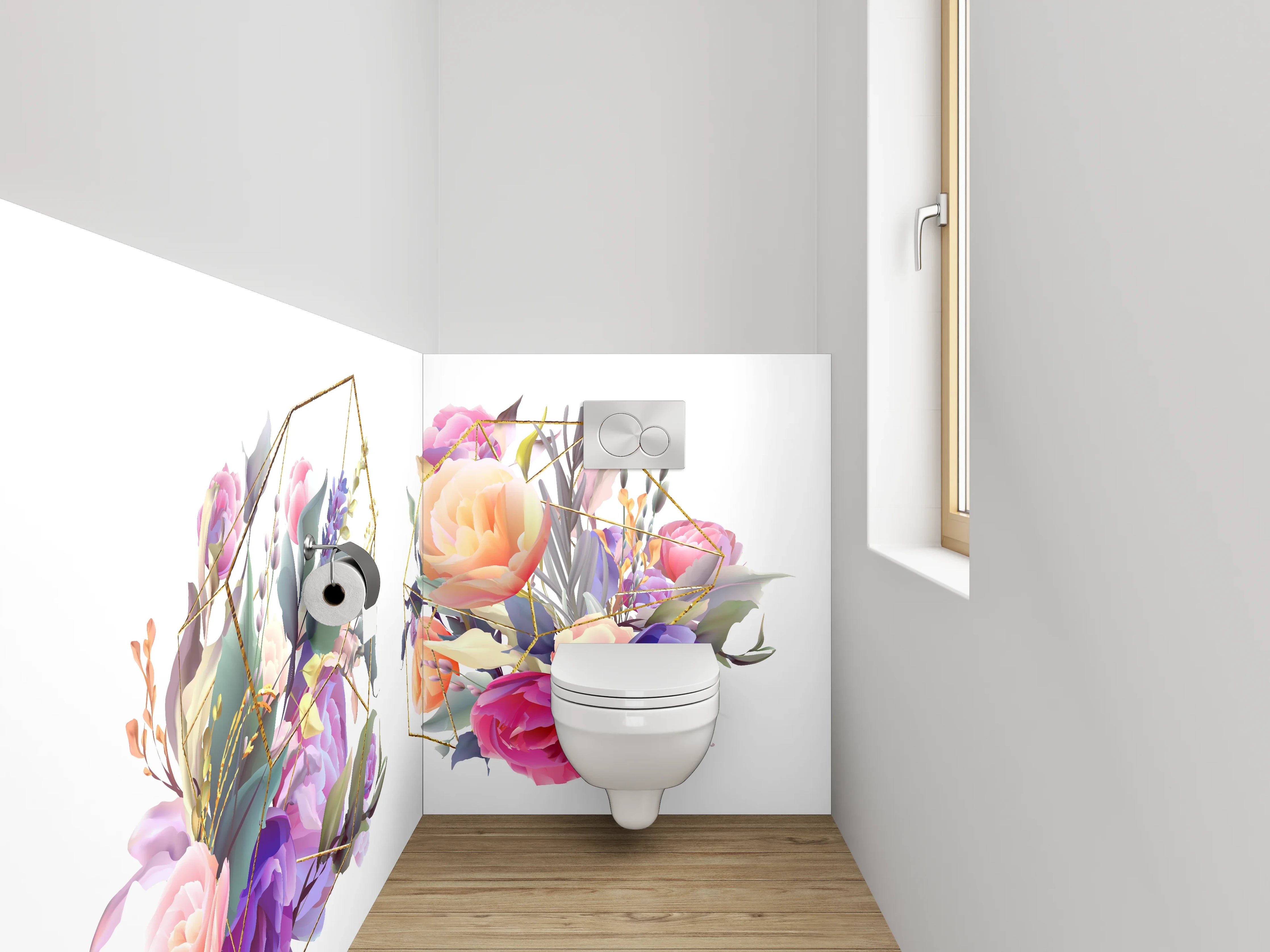 WC-Rückwand - Geometrische Blumen Aquarell Mix