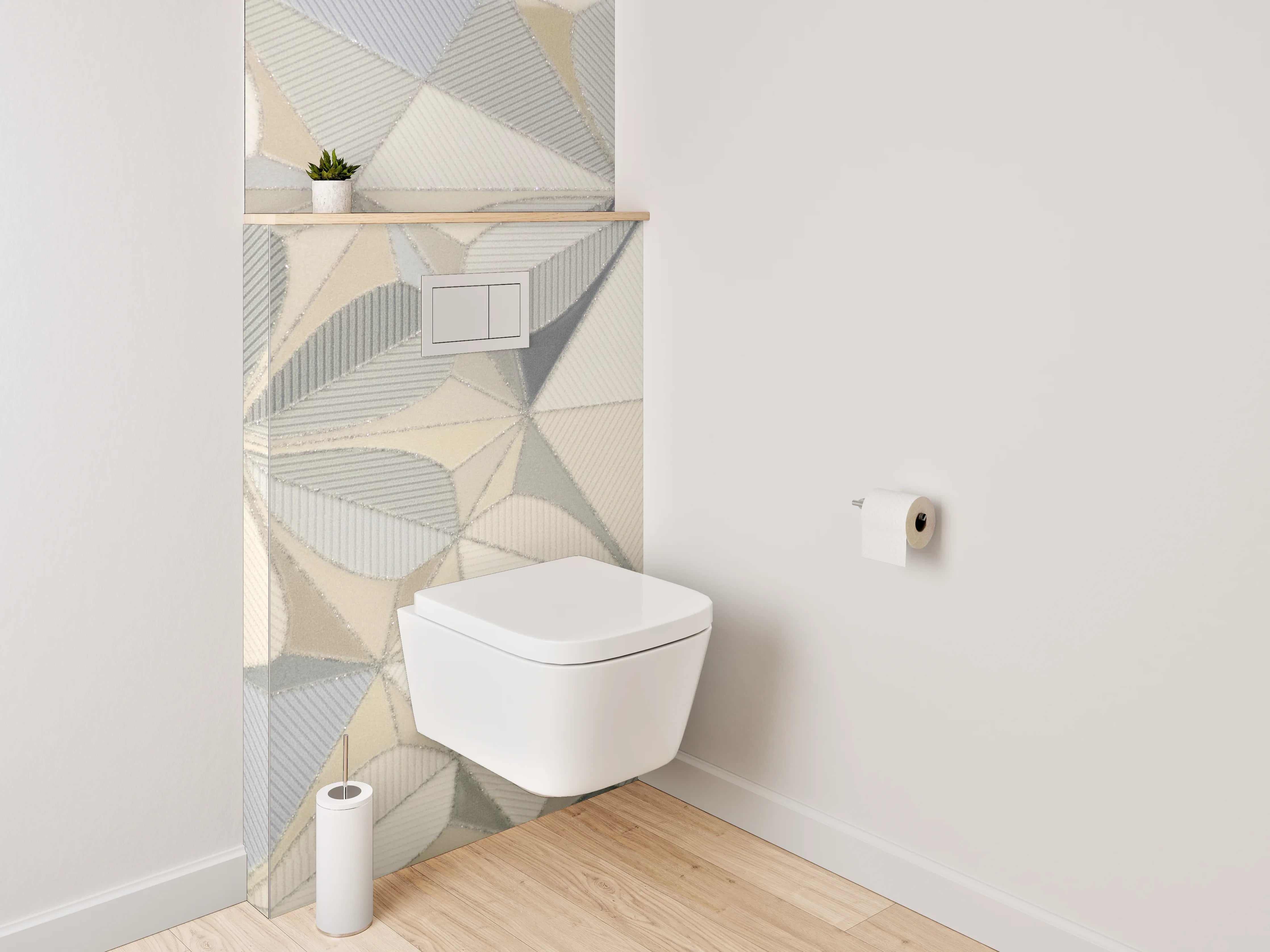 WC-Rückwand - Geometrische Fliesen in Weiß und Grau
