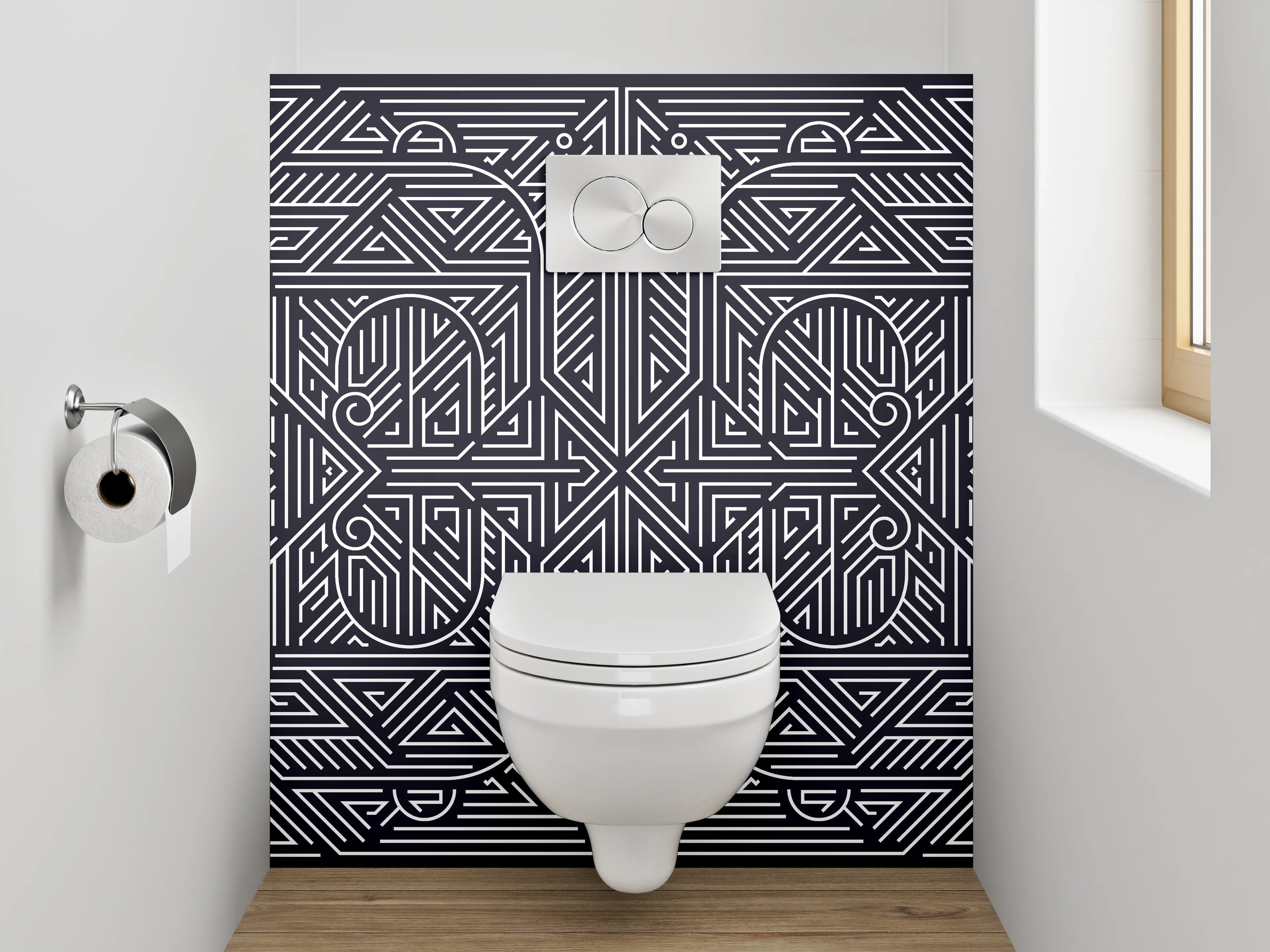 WC-Rückwand - Geometrische Fliesenmuster Grau für Wände
