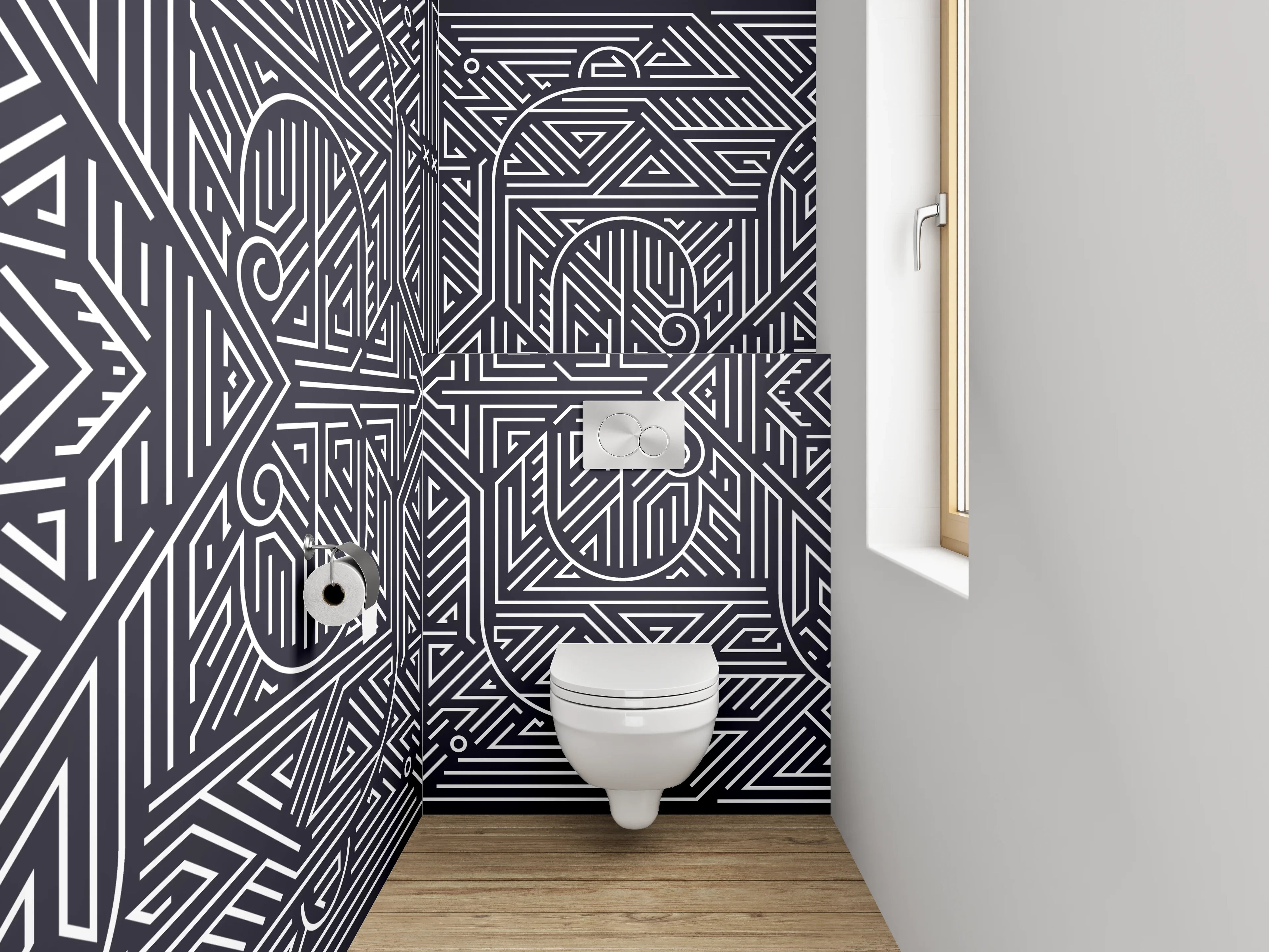 WC-Rückwand - Geometrische Fliesenmuster Grau für Wände
