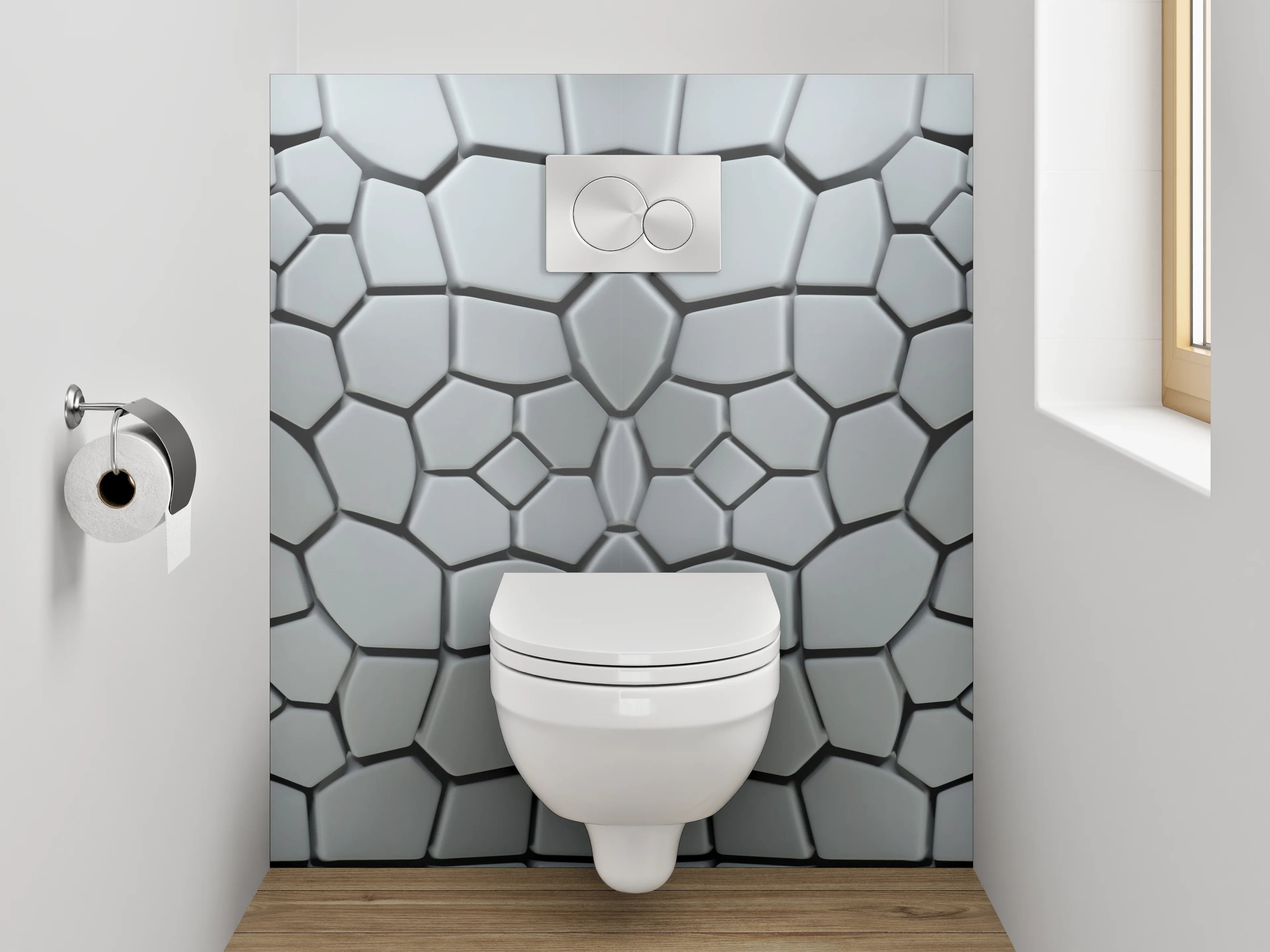 WC-Rückwand - Geometrische Mosaik Fliesen Silber Weiß Grau