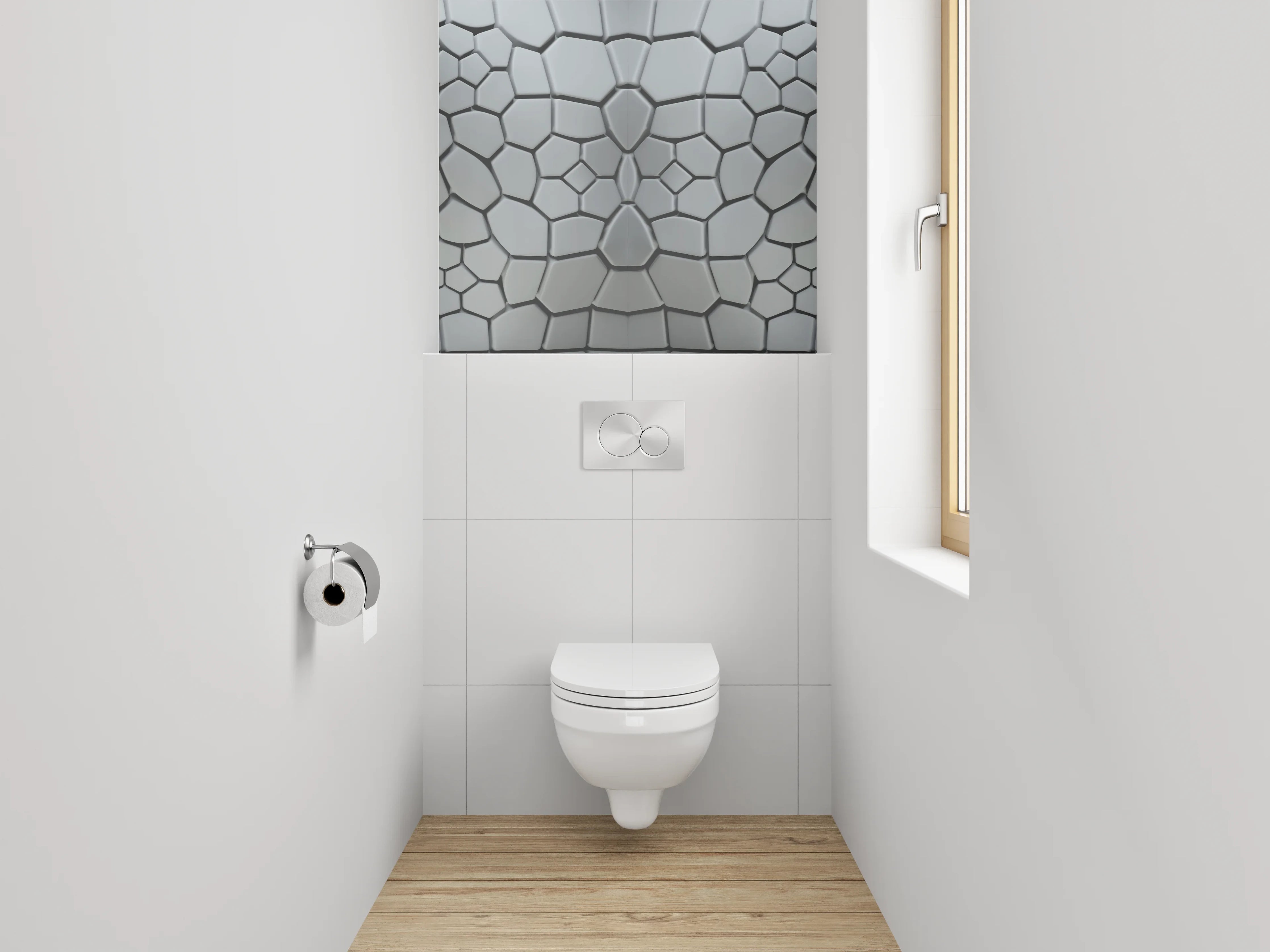 WC-Rückwand - Geometrische Mosaik Fliesen Silber Weiß Grau