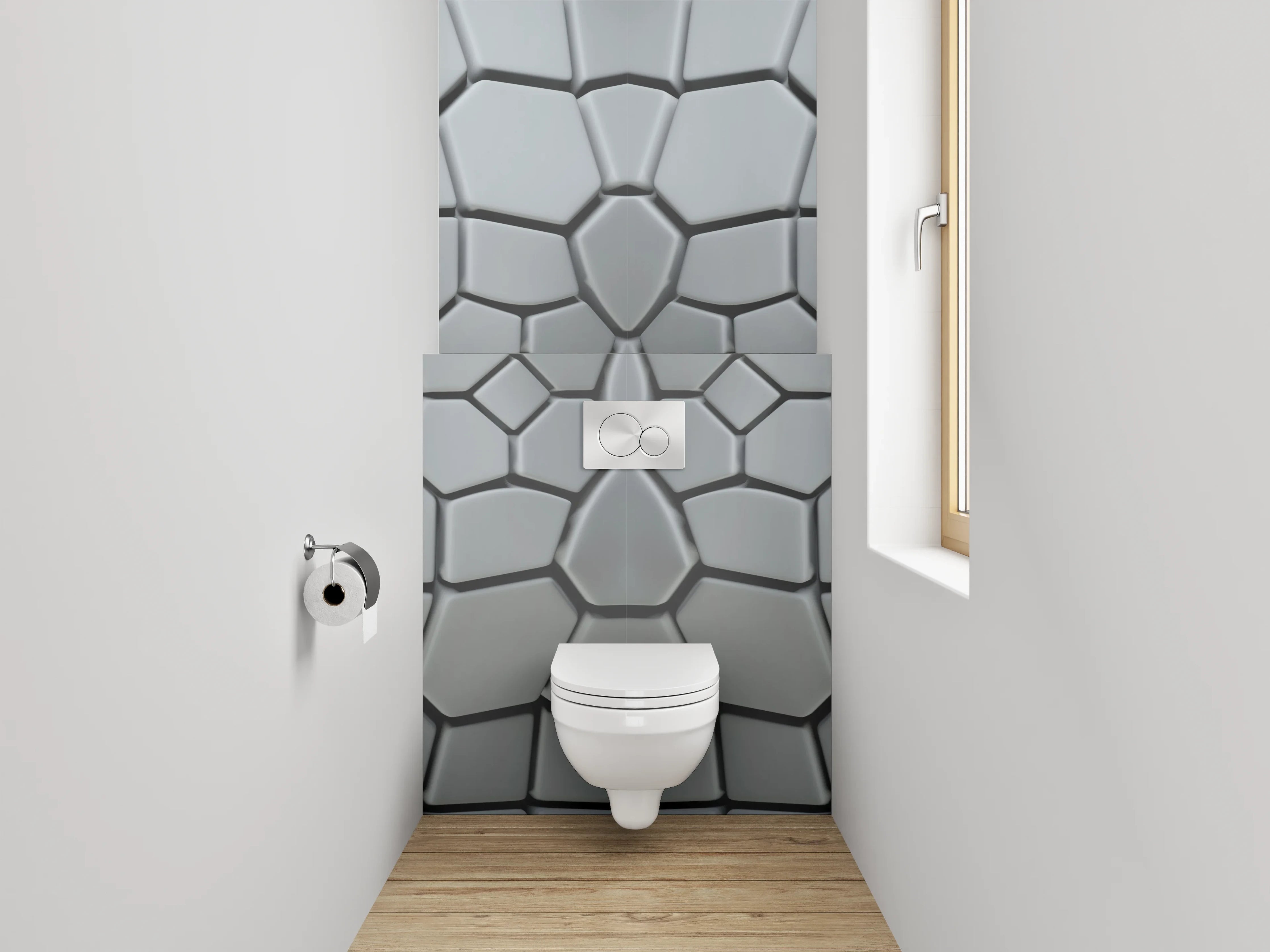 WC-Rückwand - Geometrische Mosaik Fliesen Silber Weiß Grau
